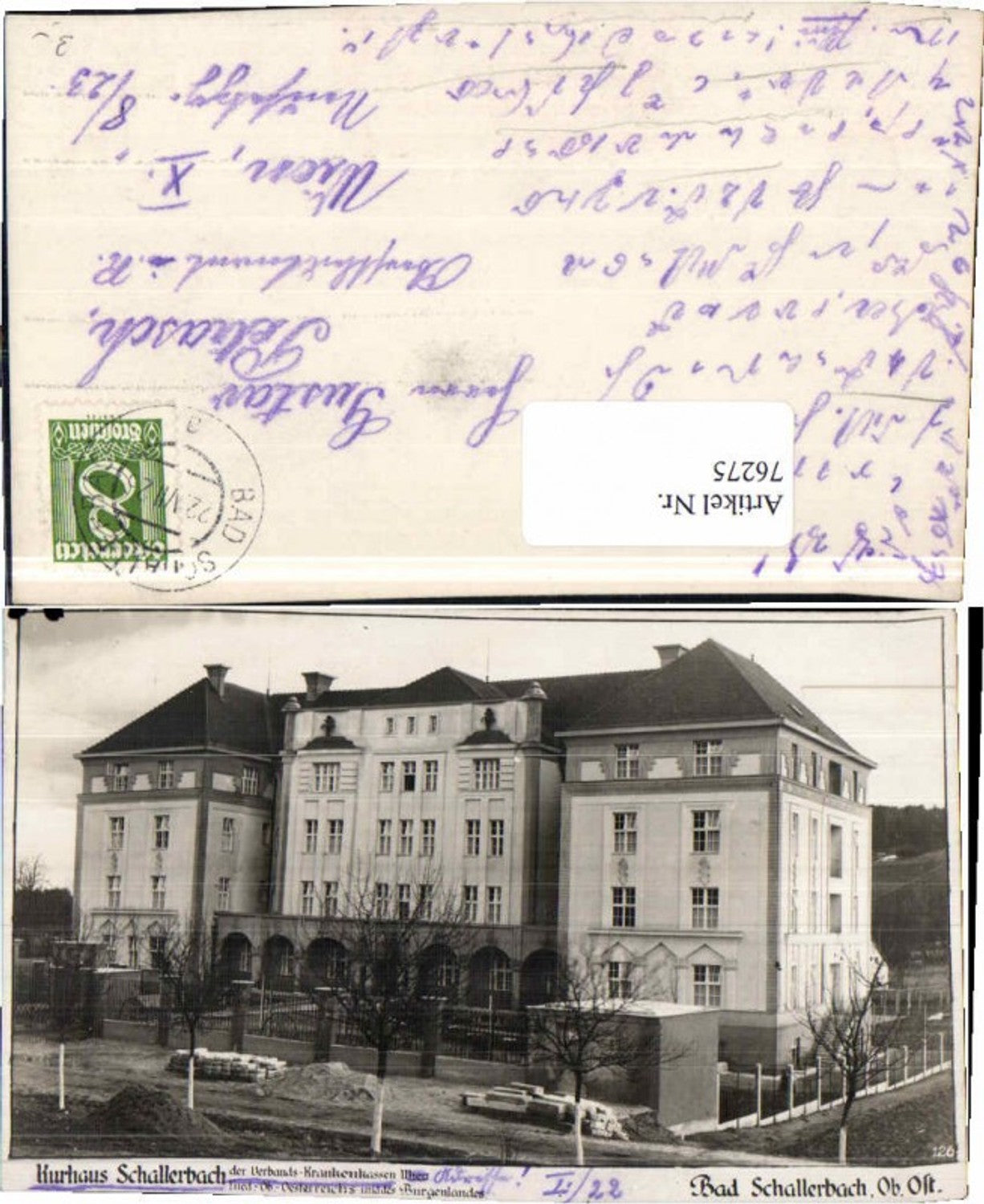 76275, Bad Schallerbach Photo postcard Kurhaus 1926