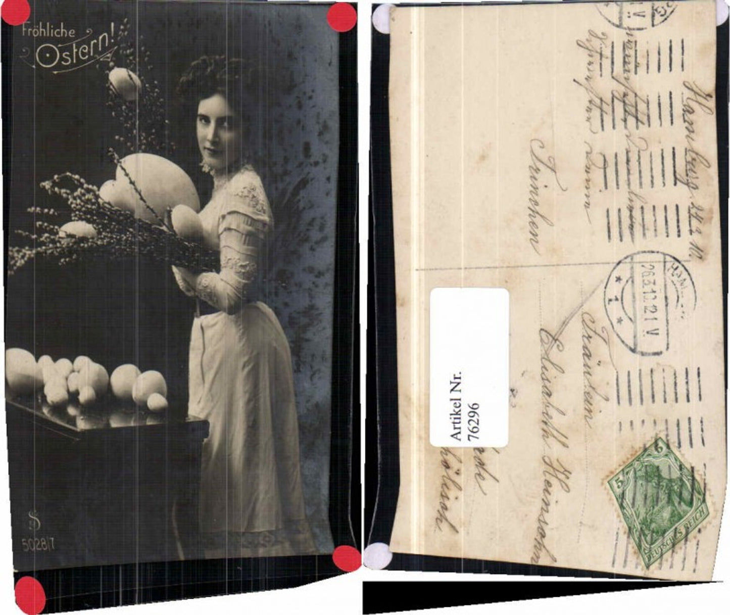 76296,Ostern Schöne Frau Ostereier Palmkätzchen