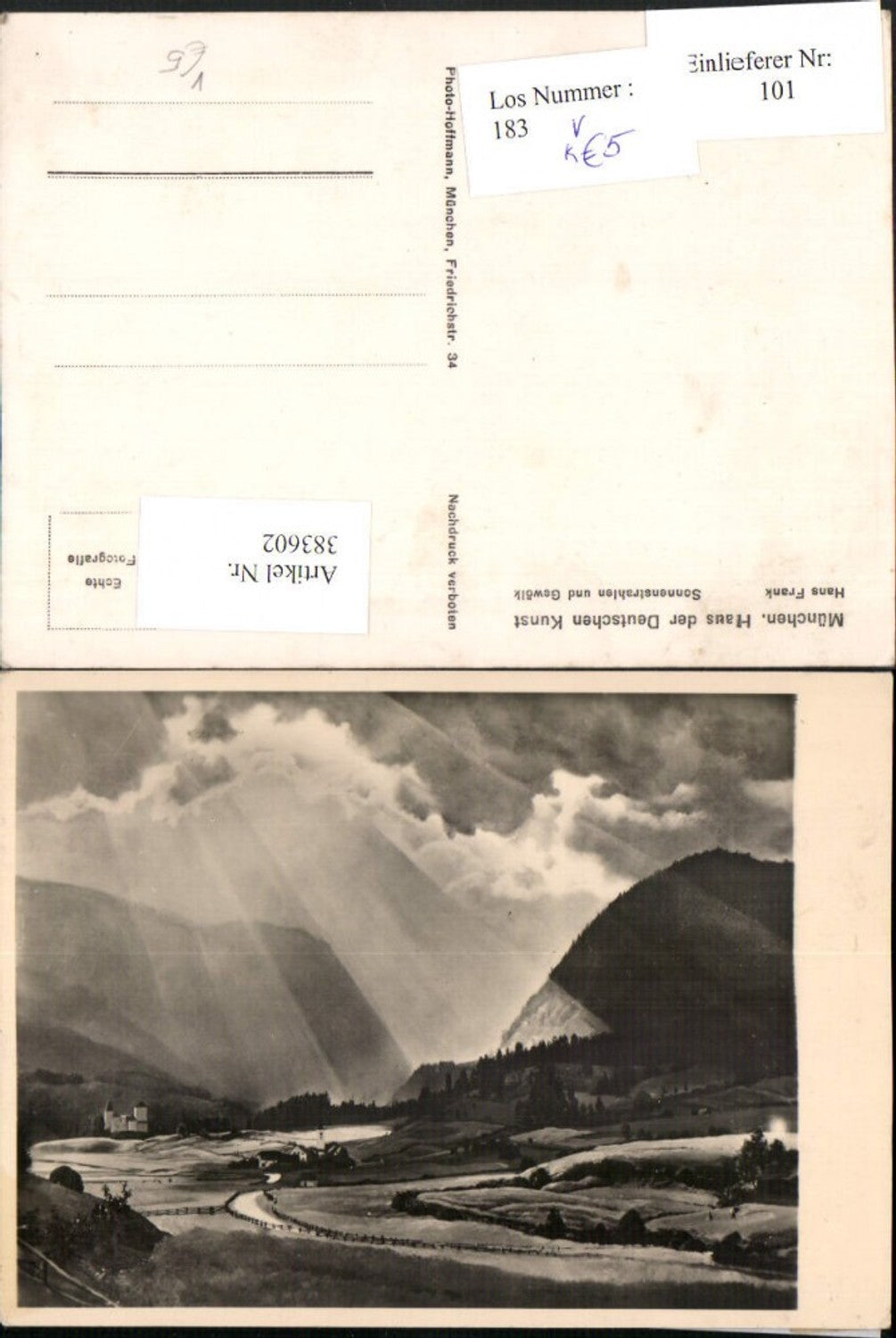 383602,Haus d. Deutschen Kunst HDK 401 Künstler Hans Frank Sonnenstrahlen u. Gewölk Landschaft