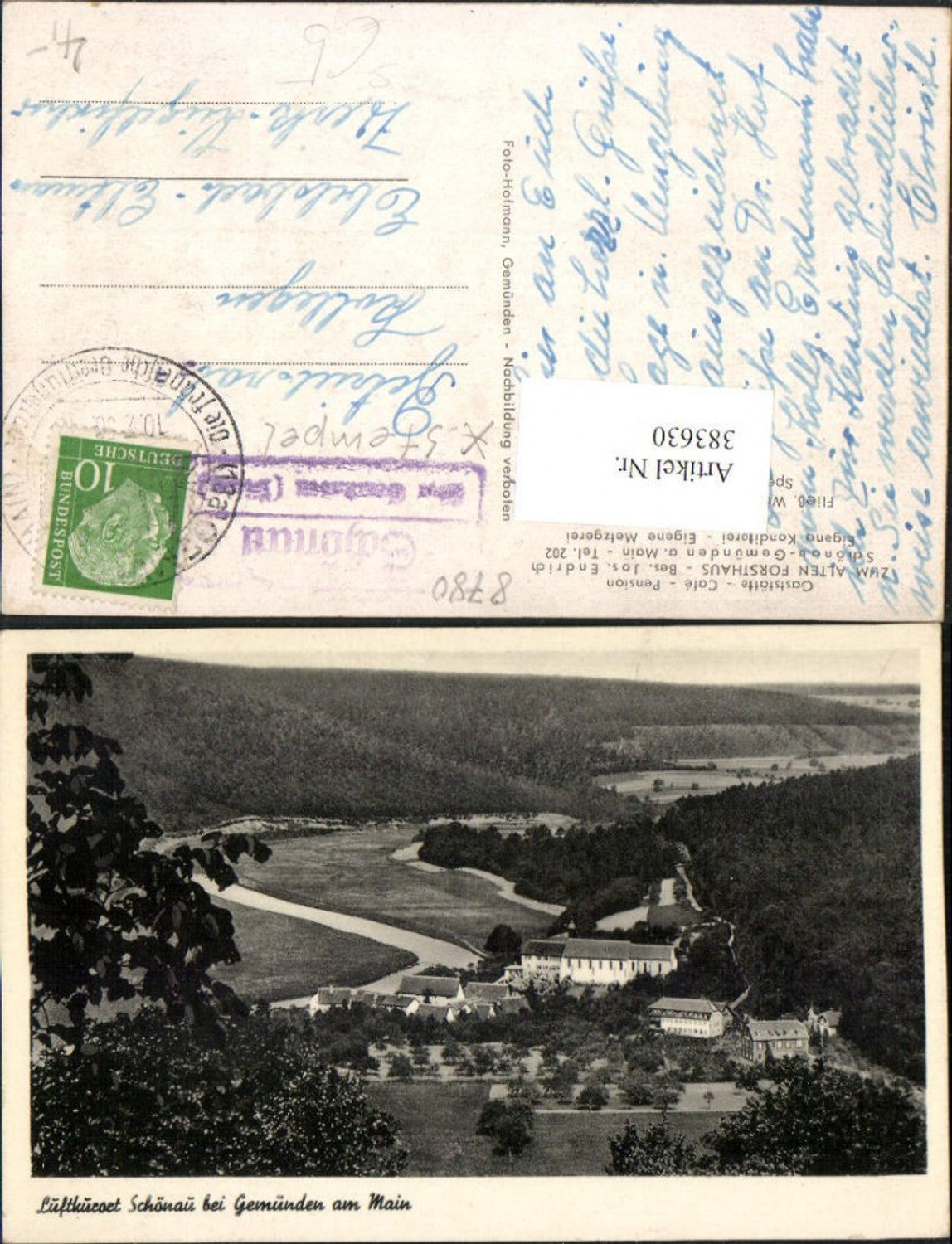 383630,Schönau b. Gemünden am Main Totale Posthilfsstempel Schönau über Gemünden