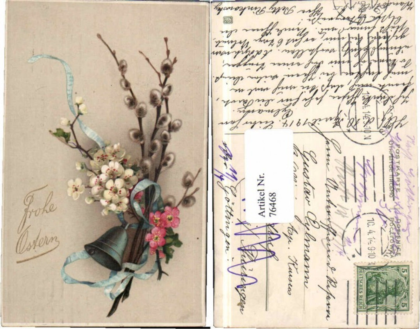 76468,Ostern Glocke Palmkätzchen Blumen Schöne AK