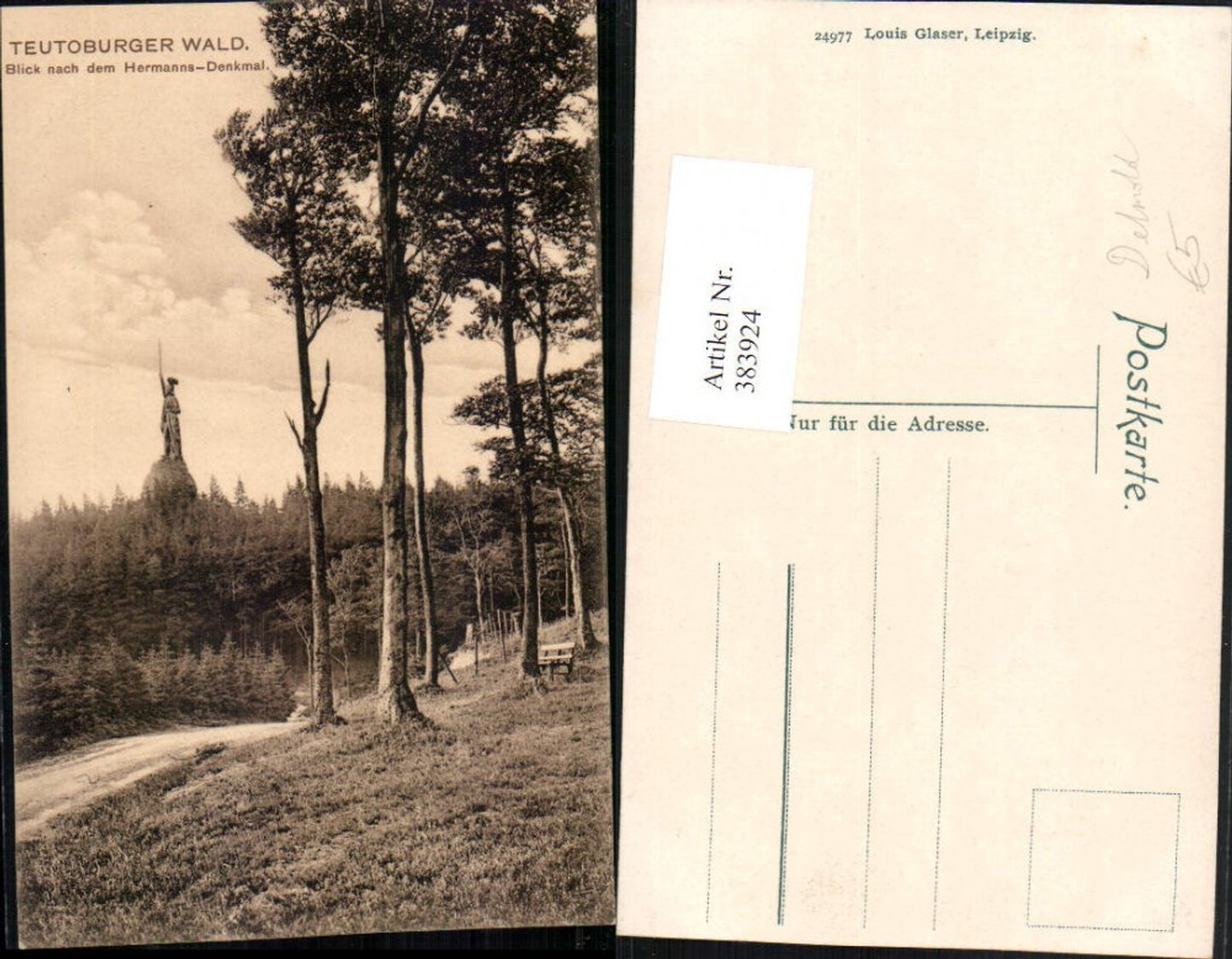 383924,Teutoburger Wald Blick nach dem Hermanns-Denkmal Statue b. Detmold