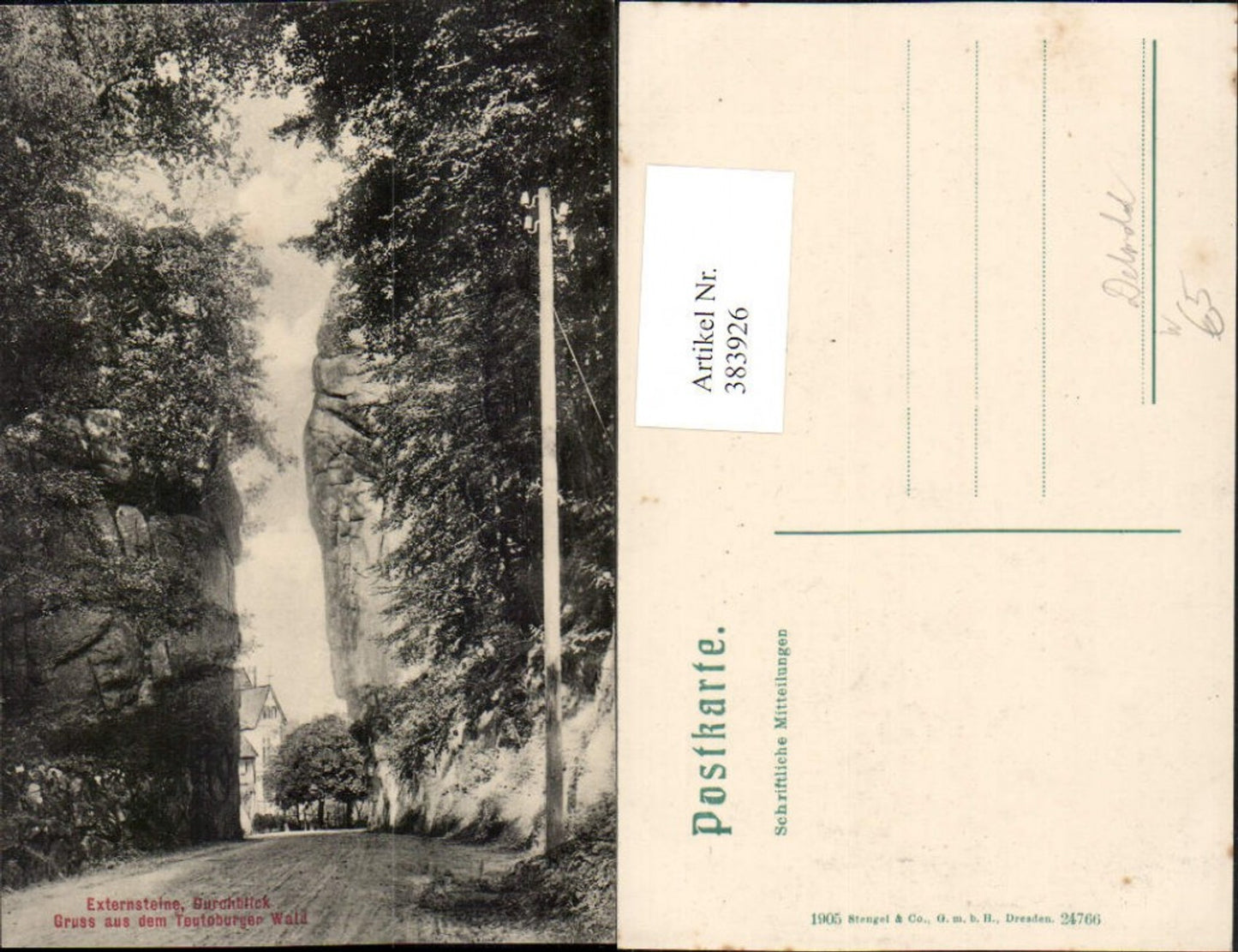 383926,Gruß aus dem Teutoburger Wald Externsteine b. Horn-Bad Meinberg Durchblick