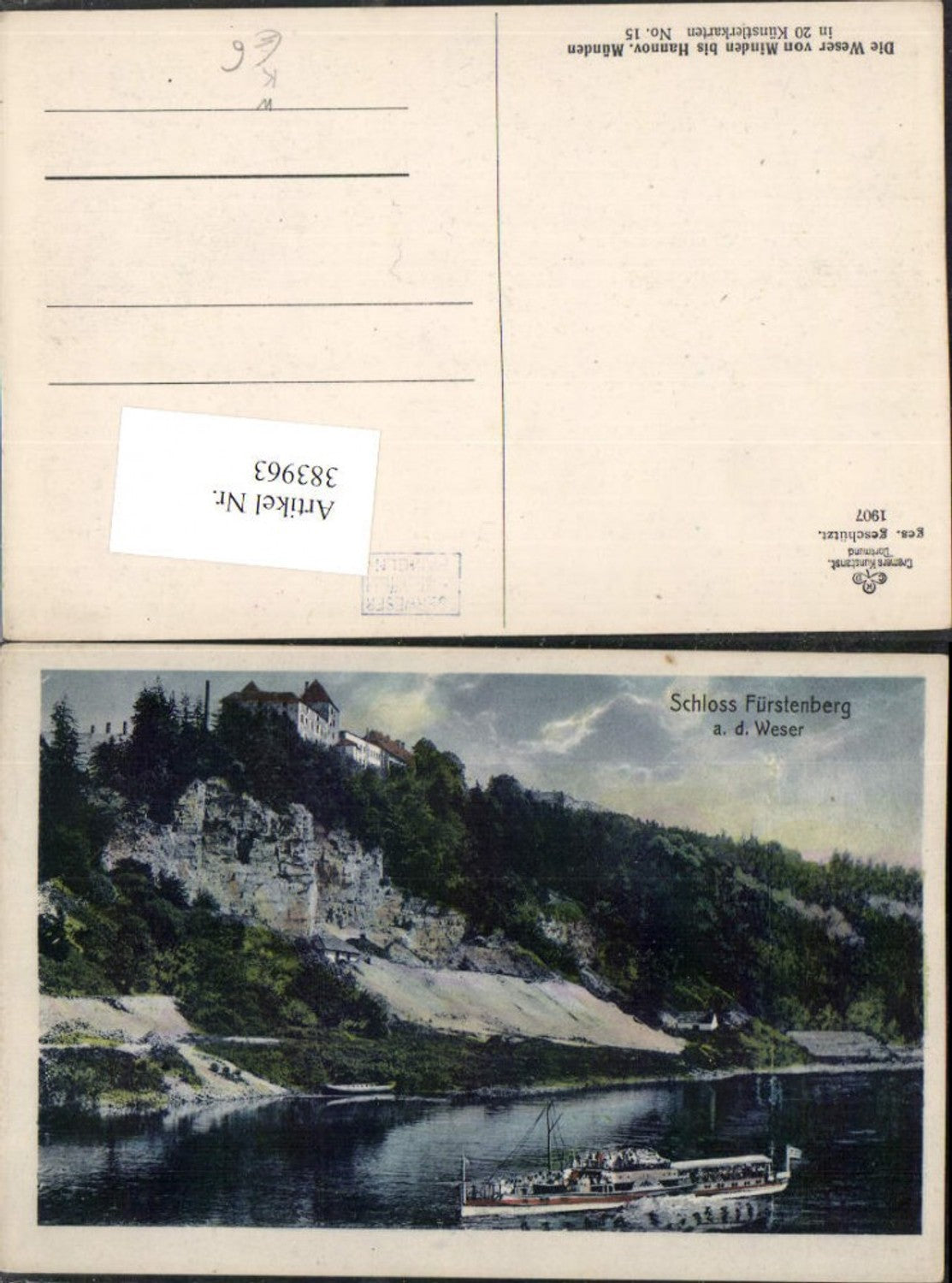 383963,Künstler AK Schloss Fürstenberg an d. Weser Schiff