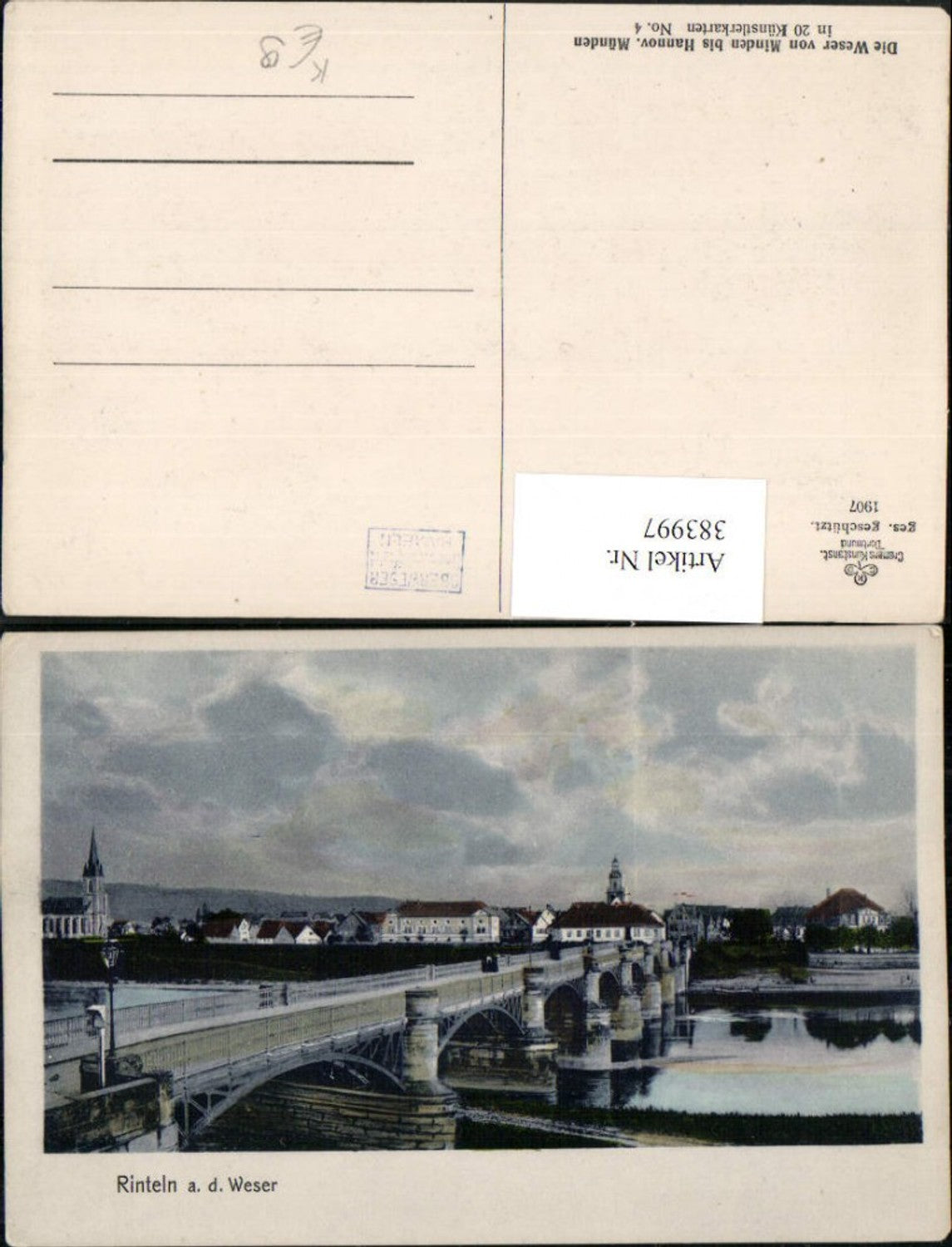 383997,Künstler AK Rinteln an d. Weser Teilansicht Brücke
