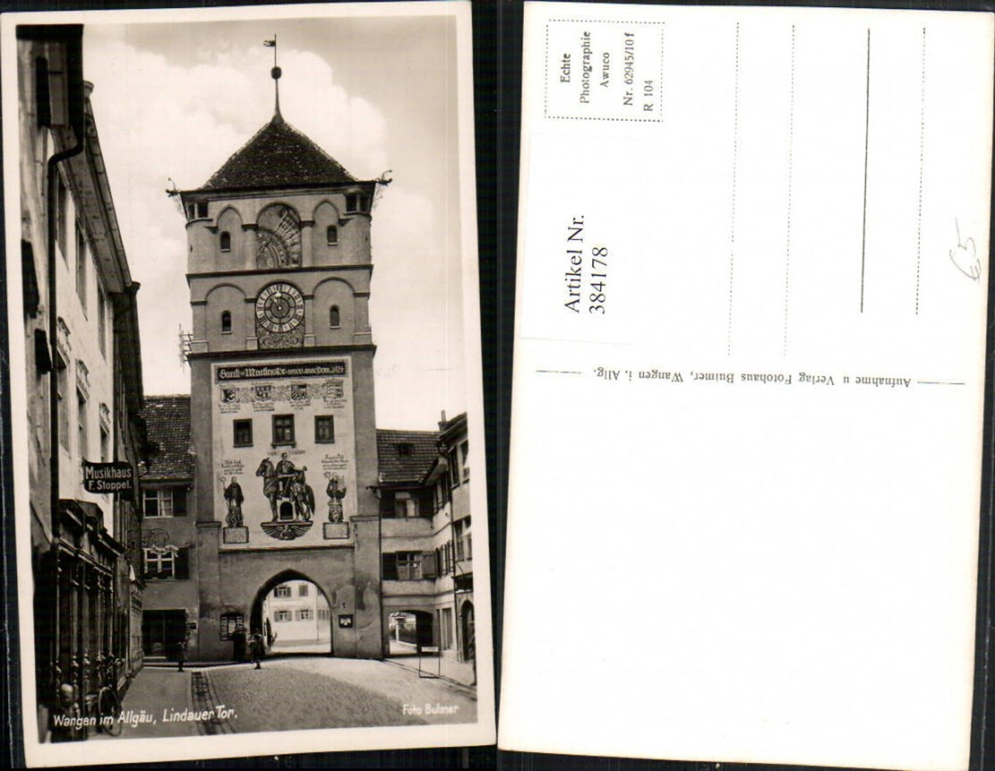 384178,Wangen im Allgäu Lindauer-Tor Turm Straßenansicht Musikhaus F. Stoppel