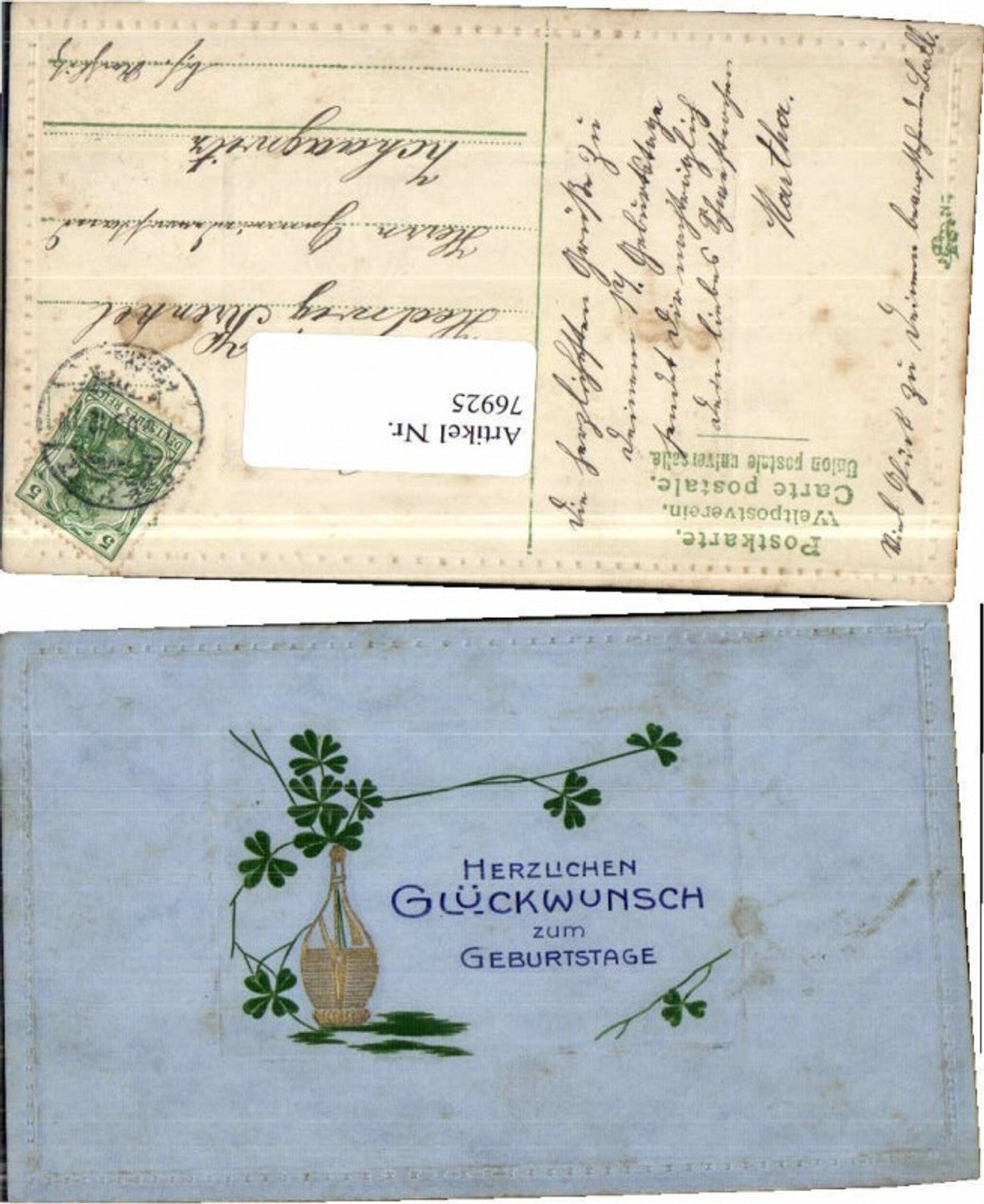 76925,Präge AK Geburtstag Kleeblatt Art Deco Jugendstil
