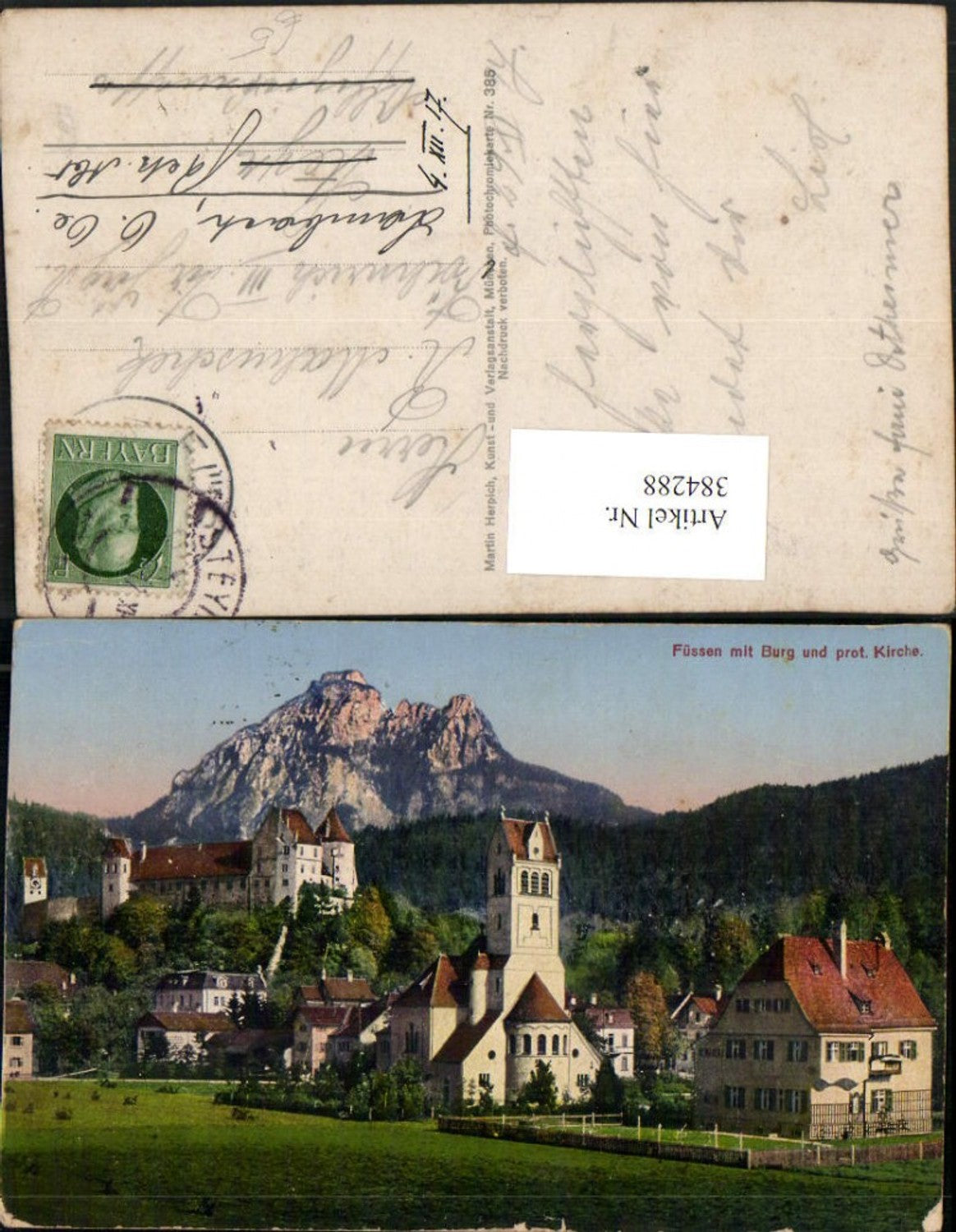 384288.Füssen Teilansicht Burg u. Portestantische Kirche Bergkulisse