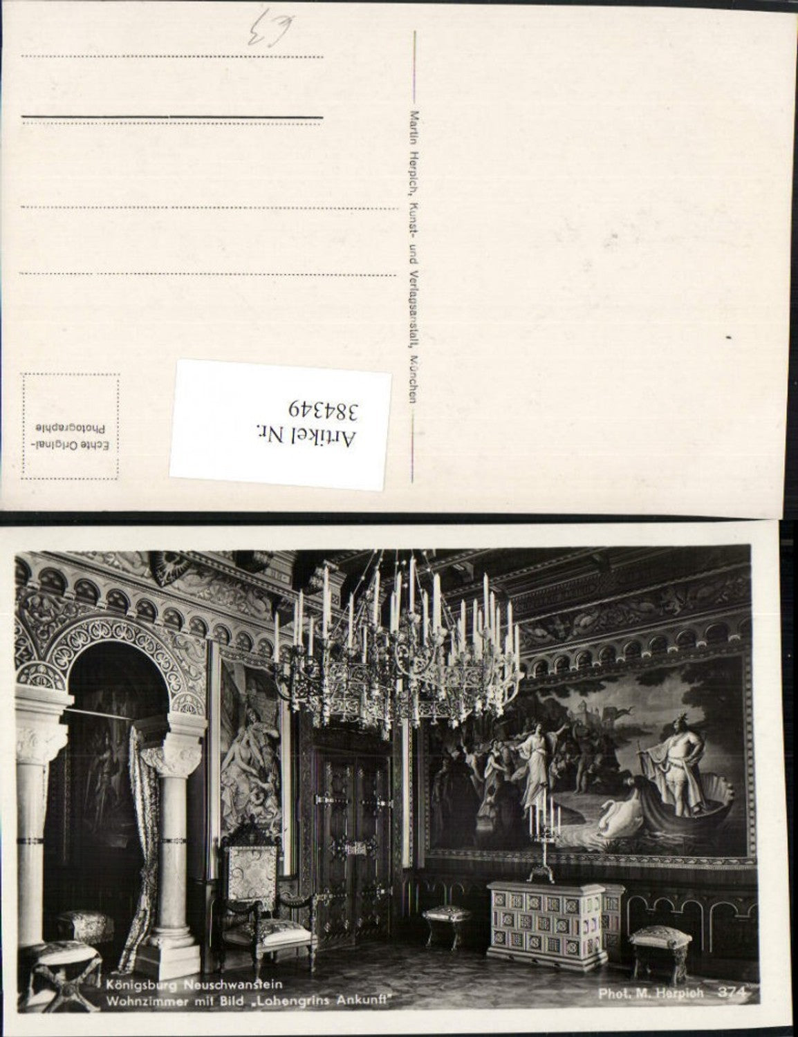 384349.Königsburg Schloss Neuschwanstein b. Füssen Wohnzimmer m. Bild Lohengrins Ankunft
