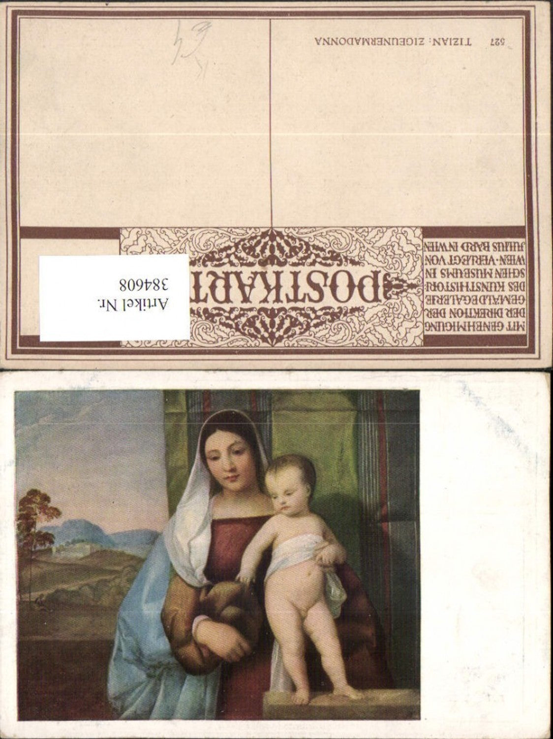 384608.Künstler AK Tizian Mignon Madonna m. Jesuskind nackt