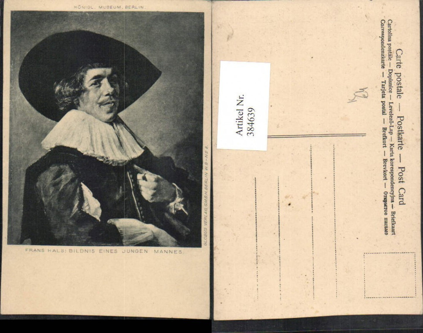 384639,Künstler AK Frans Hals Bildnis eines jungen Mannes Mann m. Hut