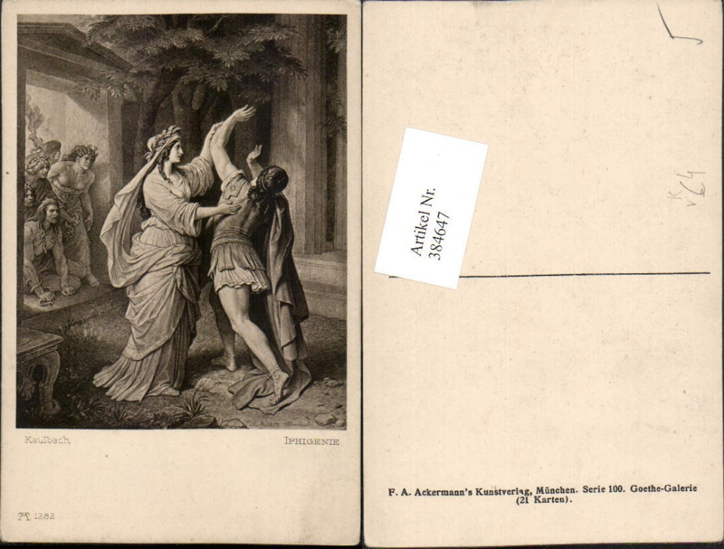 384647,Künstler AK W. v. Kaulbach Iphigenie Frau m. Kleid Männer pub A. Ackermann 1282