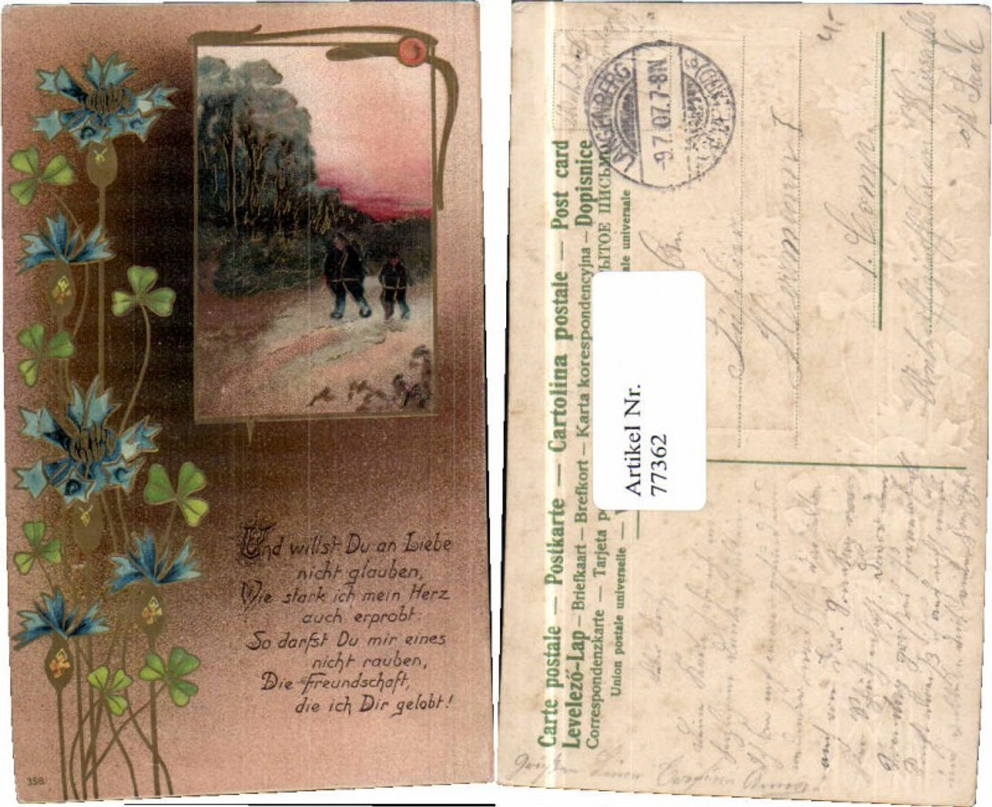 77362,Präge AK Kleeblatt Blumen Verziert Art Deco