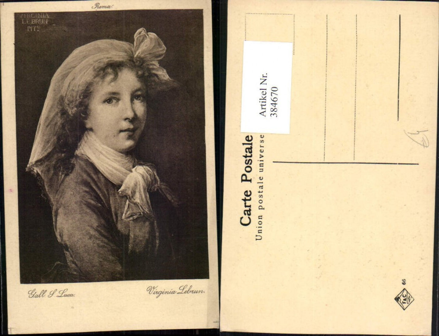 384670,Künstler AK Gall. S. Luca Virginia Lebrun Mädchen m. Kopftuch Portrait
