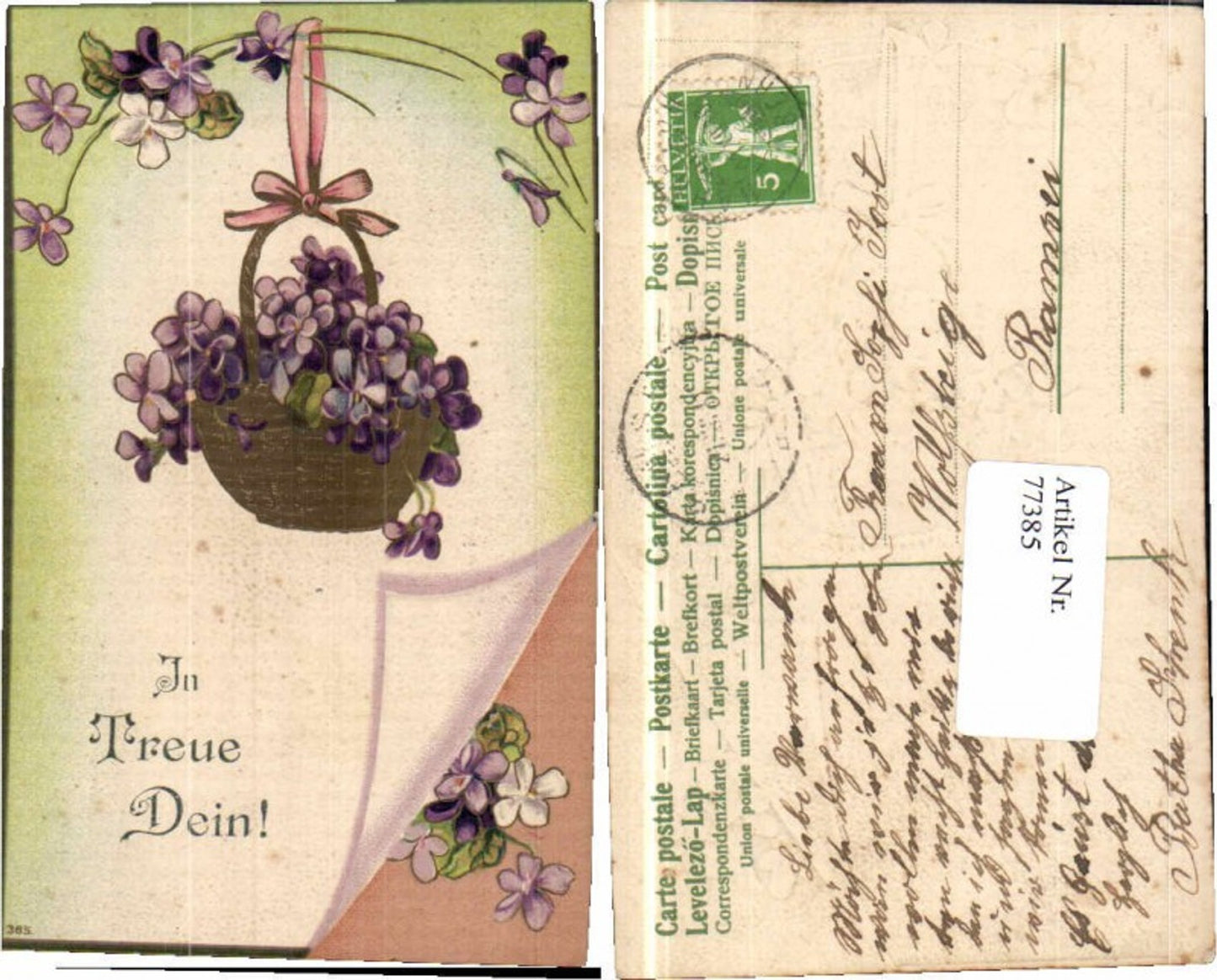 77385,Präge AK In Treue dein Blumen Vergissmeinnicht