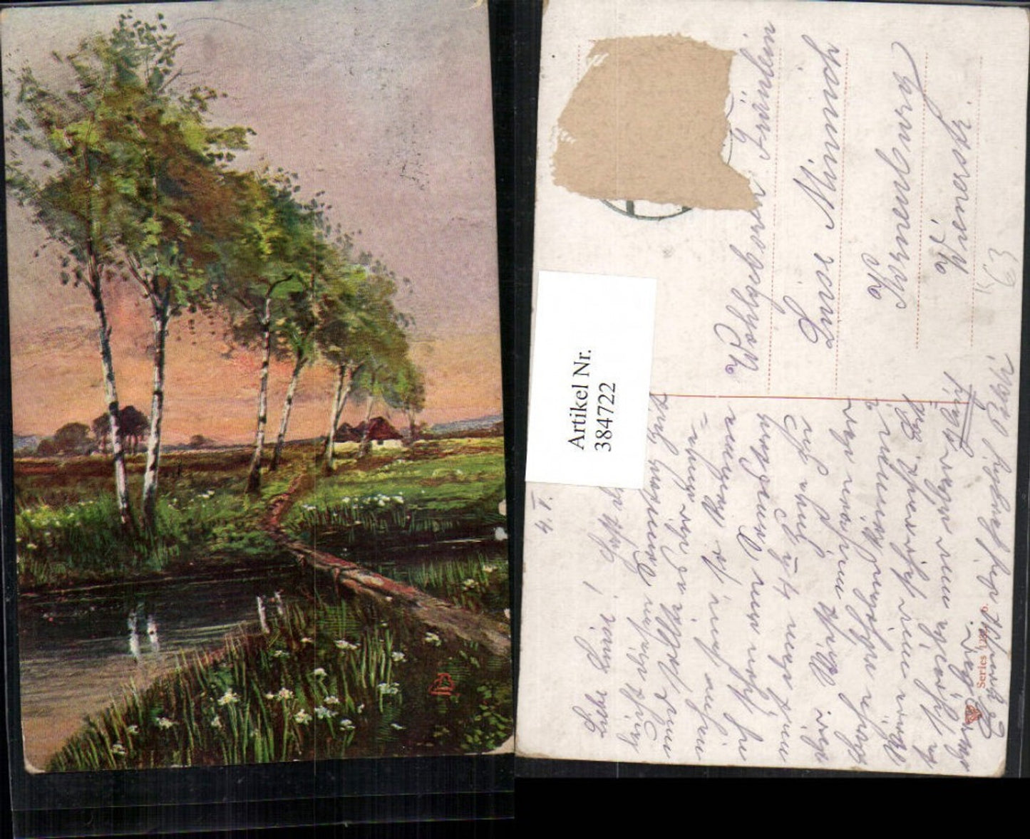 384722, Artist AK Landscape Birch Trees Stream