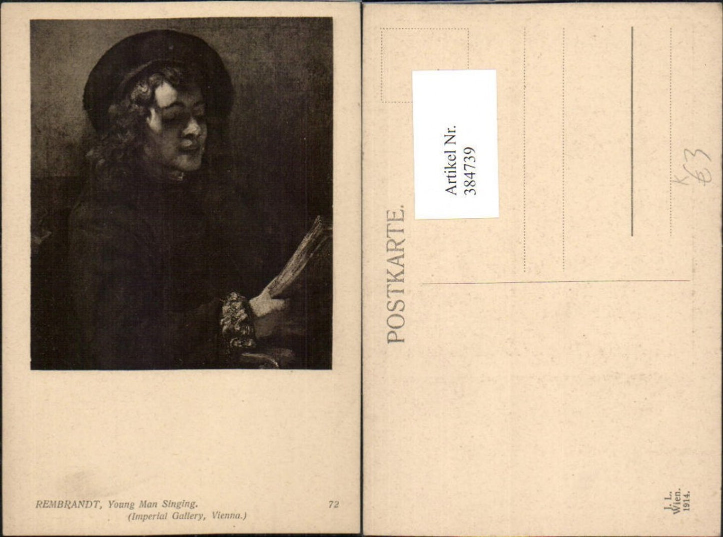 384739,Künstler AK Rembrandt Young man Singing Bub m. Mütze b. Singen
