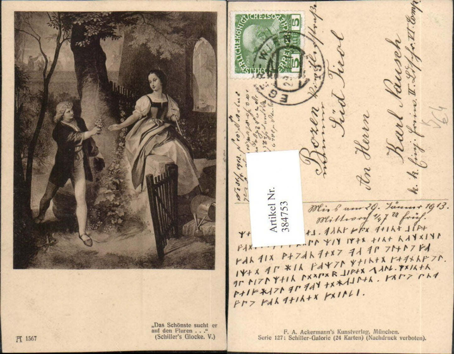 384753,Künstler AK Schillers Glocke Das Schönste sucht er auf den Fluren pub A. Ackermann 1567