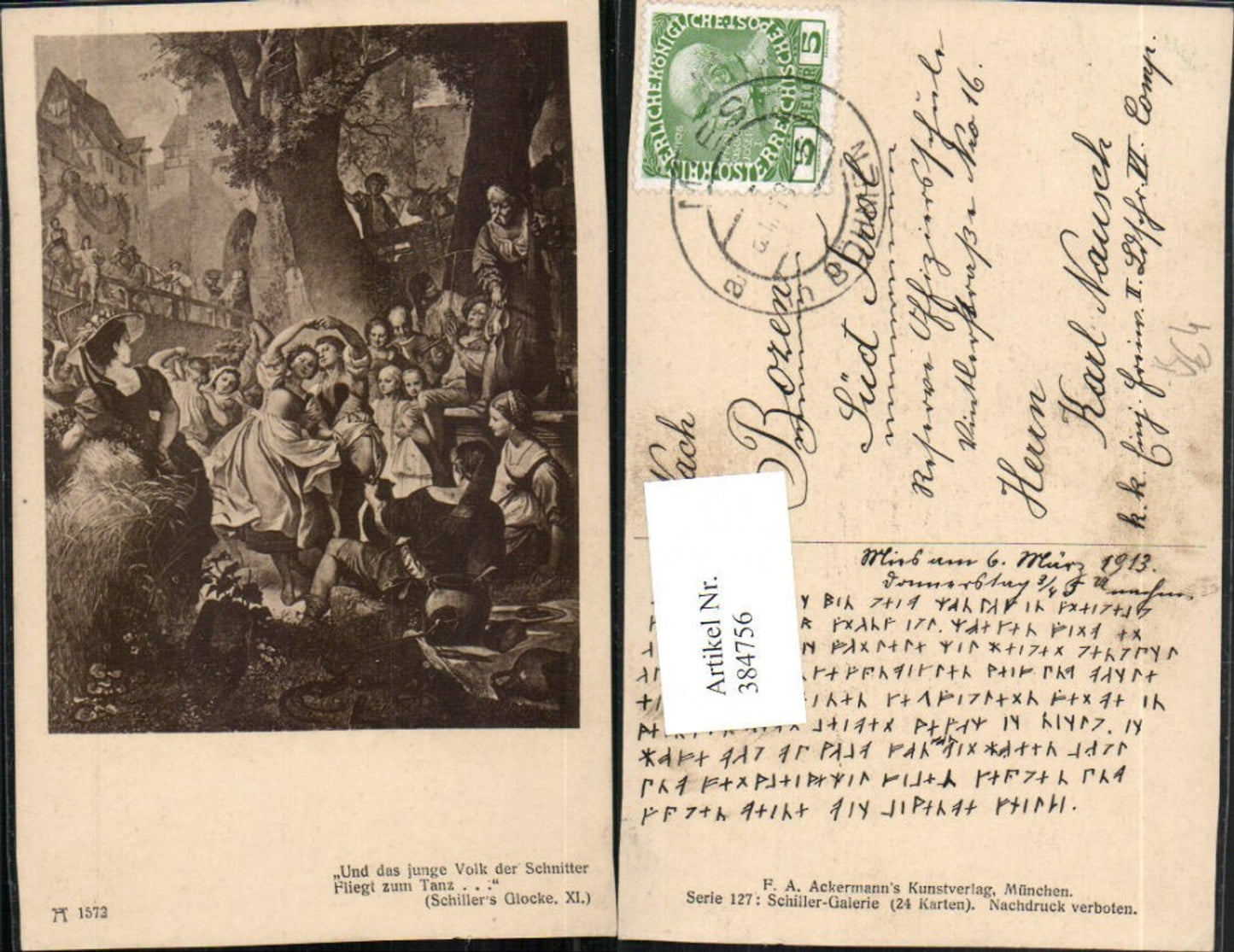 384756,Künstler AK Schillers Glocke Volk der Schnitter fliegt zum Tanz pub A. Ackermann 1573