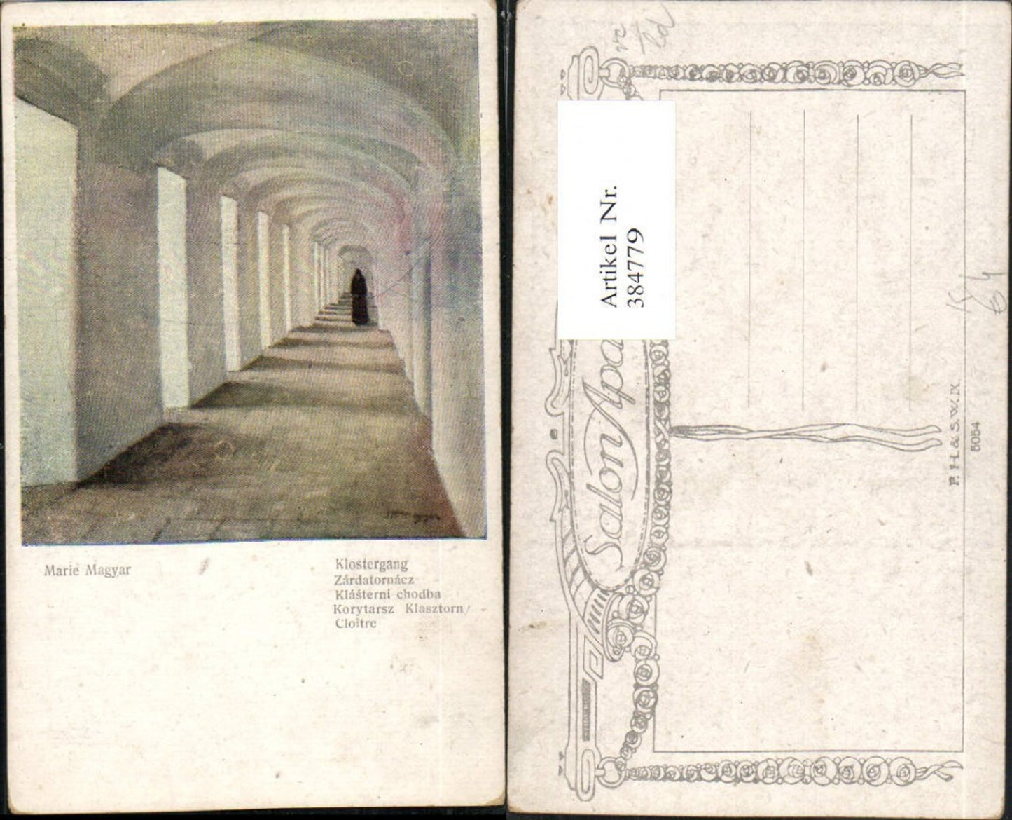 384779,Künstler AK Marie Magyar Klostergang Gang