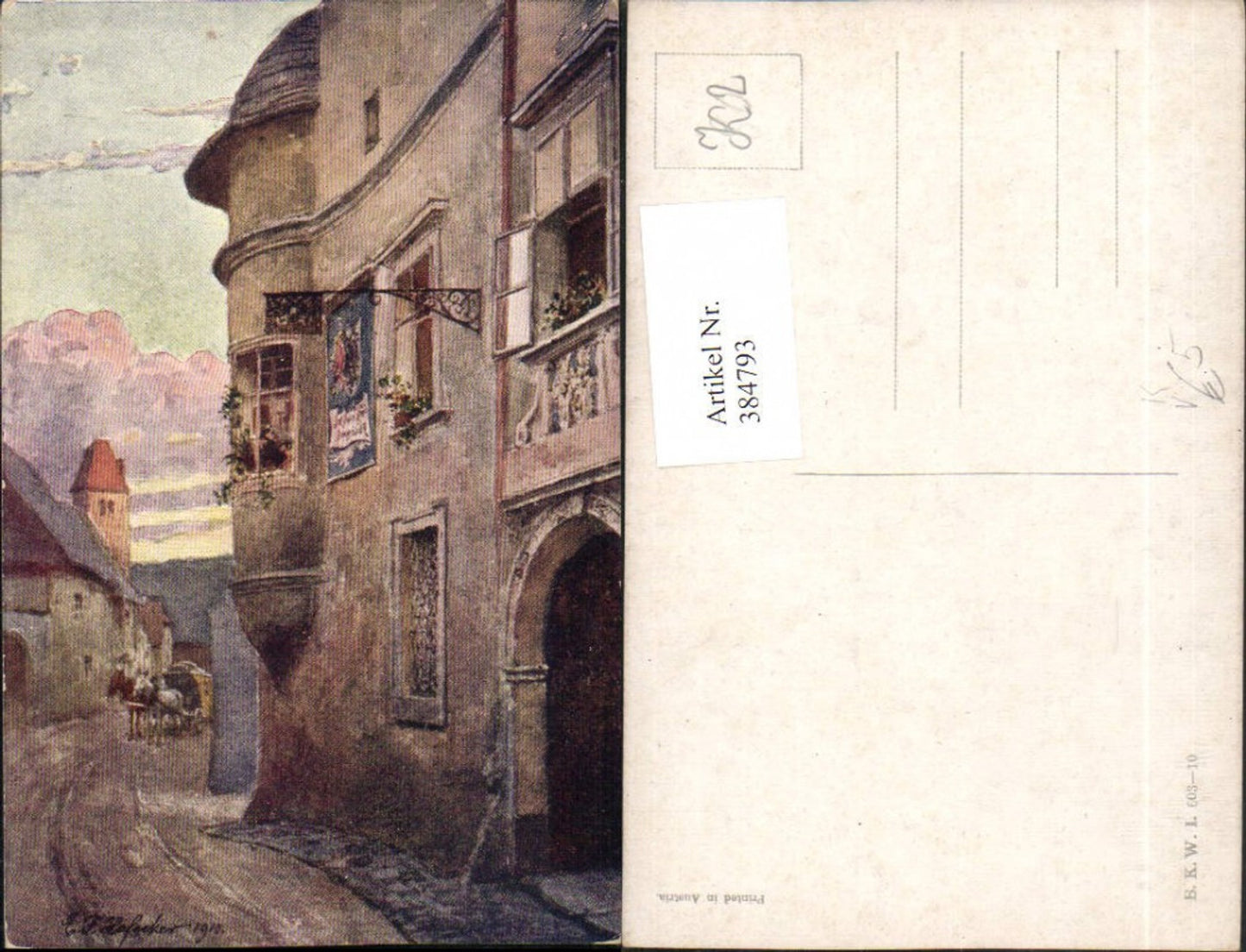 384793,Künstler AK E. F. Hofecker Stadt Gebäude Erker Straßenansicht pub B.K.W.I. 603/10