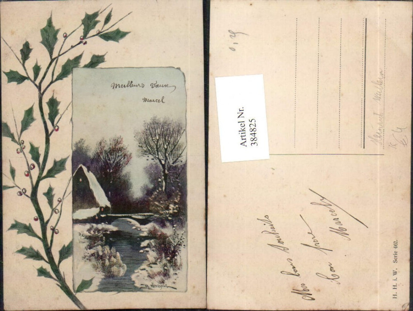 384825,Künstler AK Heinrich Wertheim Winterlandschaft Brücke Zweig