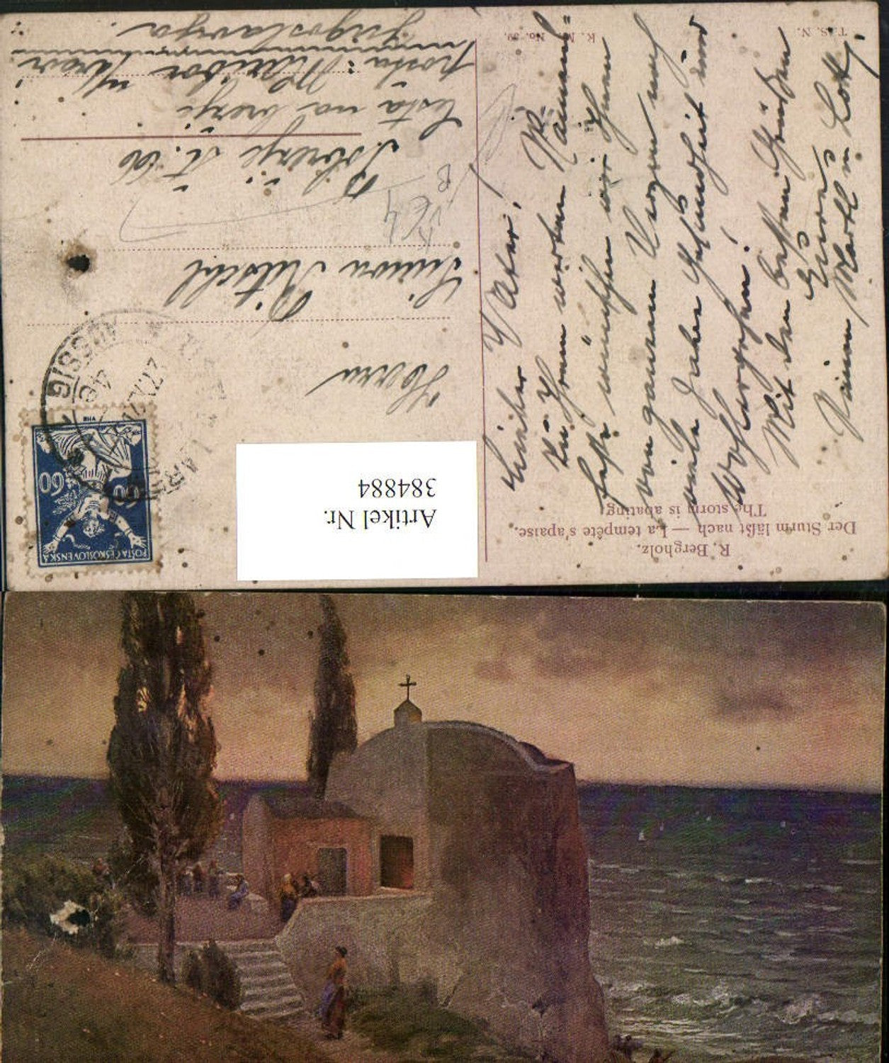 384884,Theo Stroefer 59 Künstler R. Bergholz Der Sturm lässt nach Strand Küste Kirche