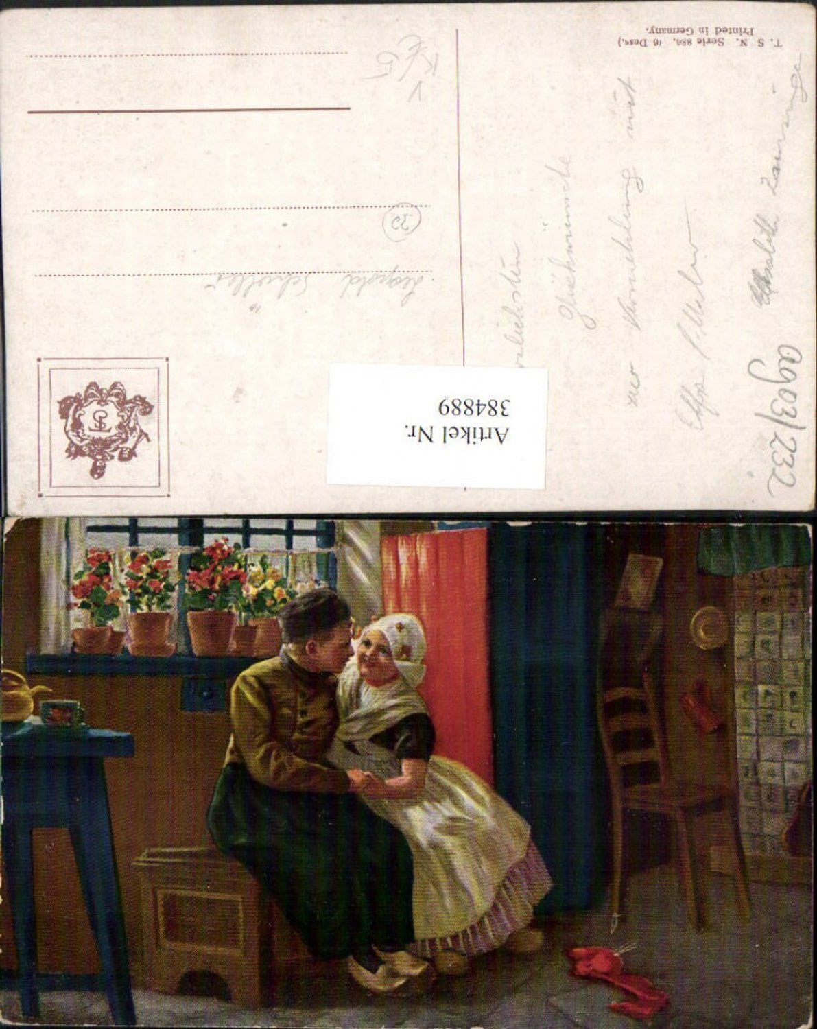 384889,Theo Stroefer 886 Künstlerkarte Holländische Kinder Liebe Zimmer Blumen