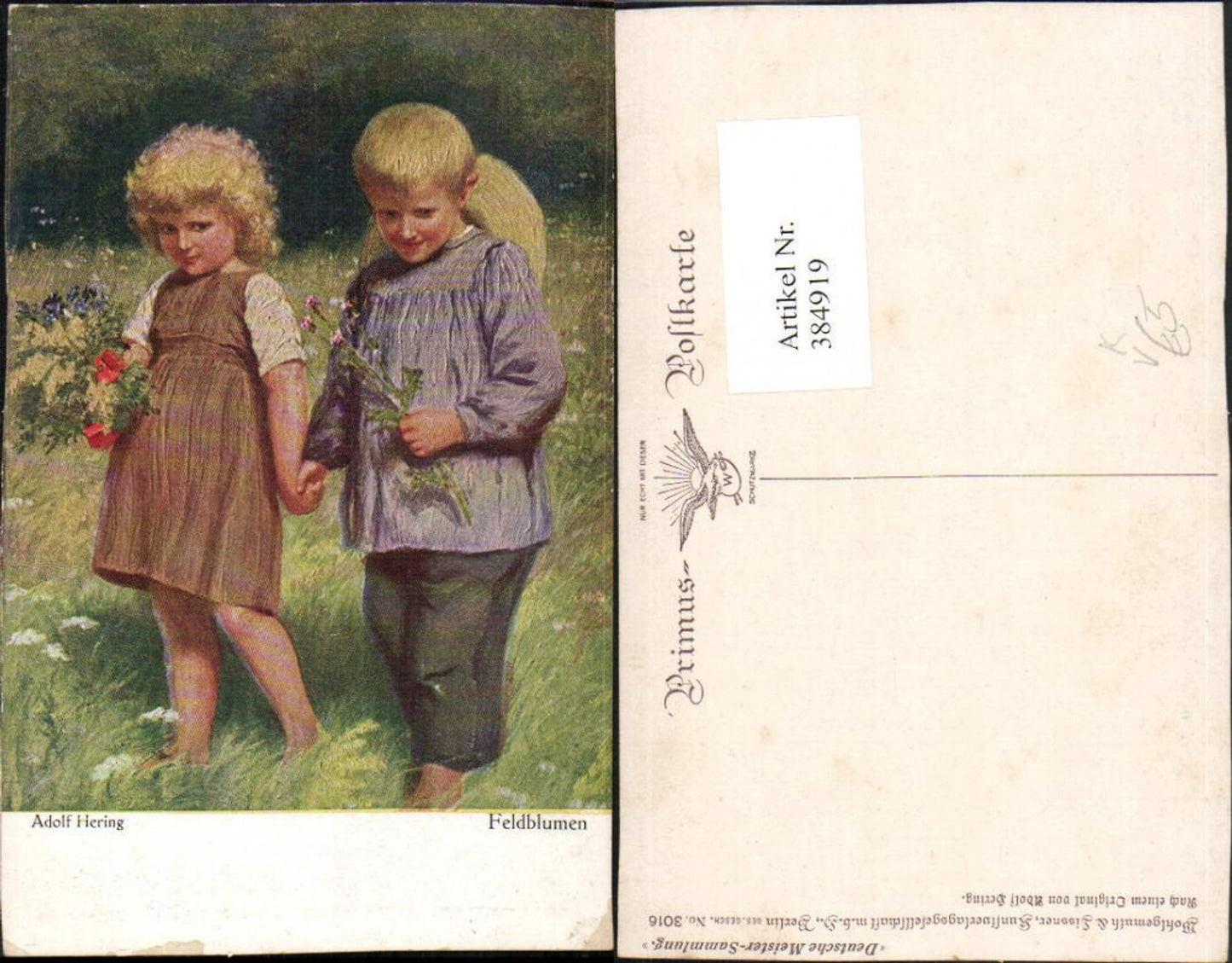 384919,Primus AK 3016 Künstler Adolf Hering Feldblumen Kinder Paar Blumen
