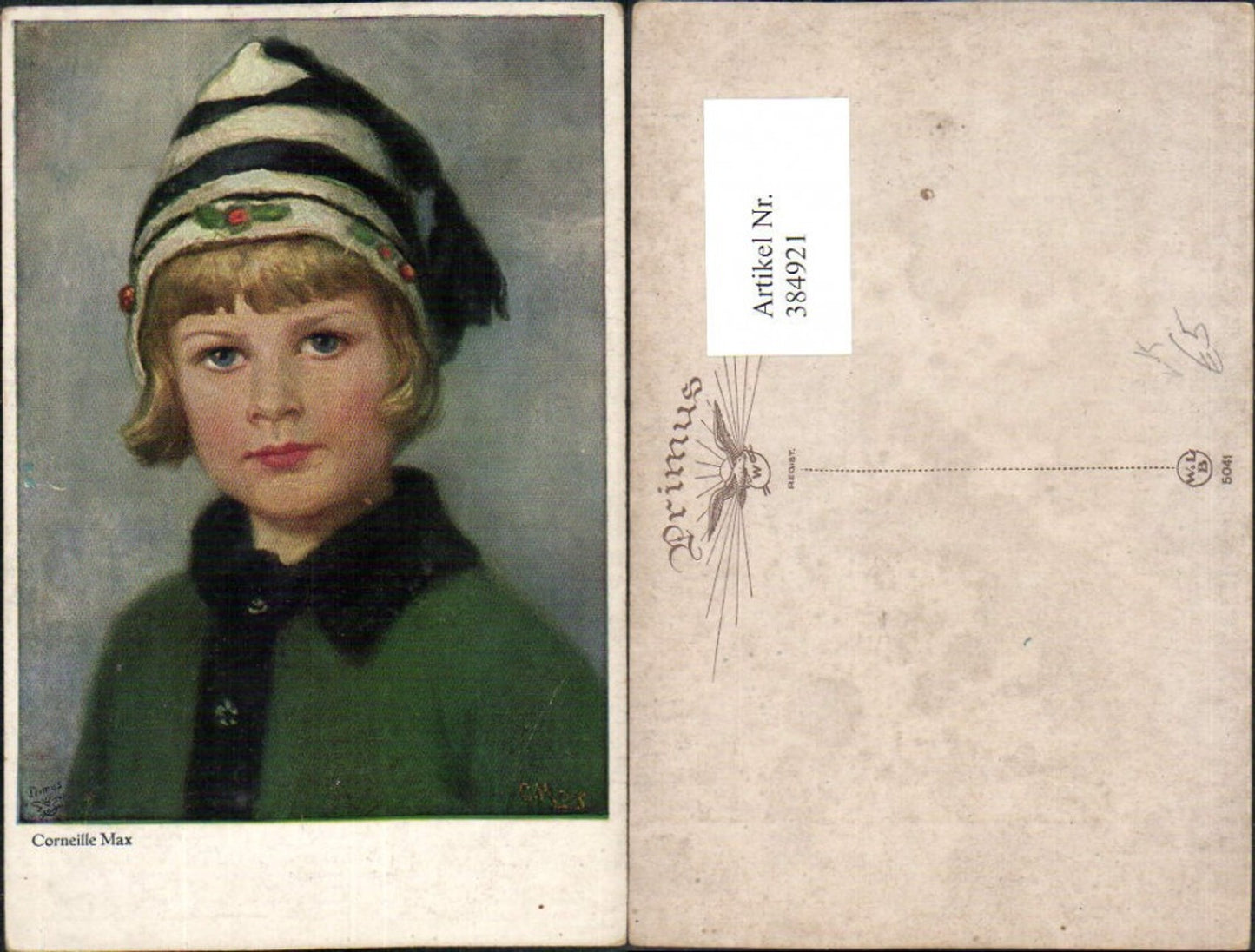 384921,Primus AK 5041 Künstler Corneille Max Kind m. Haube Portrait