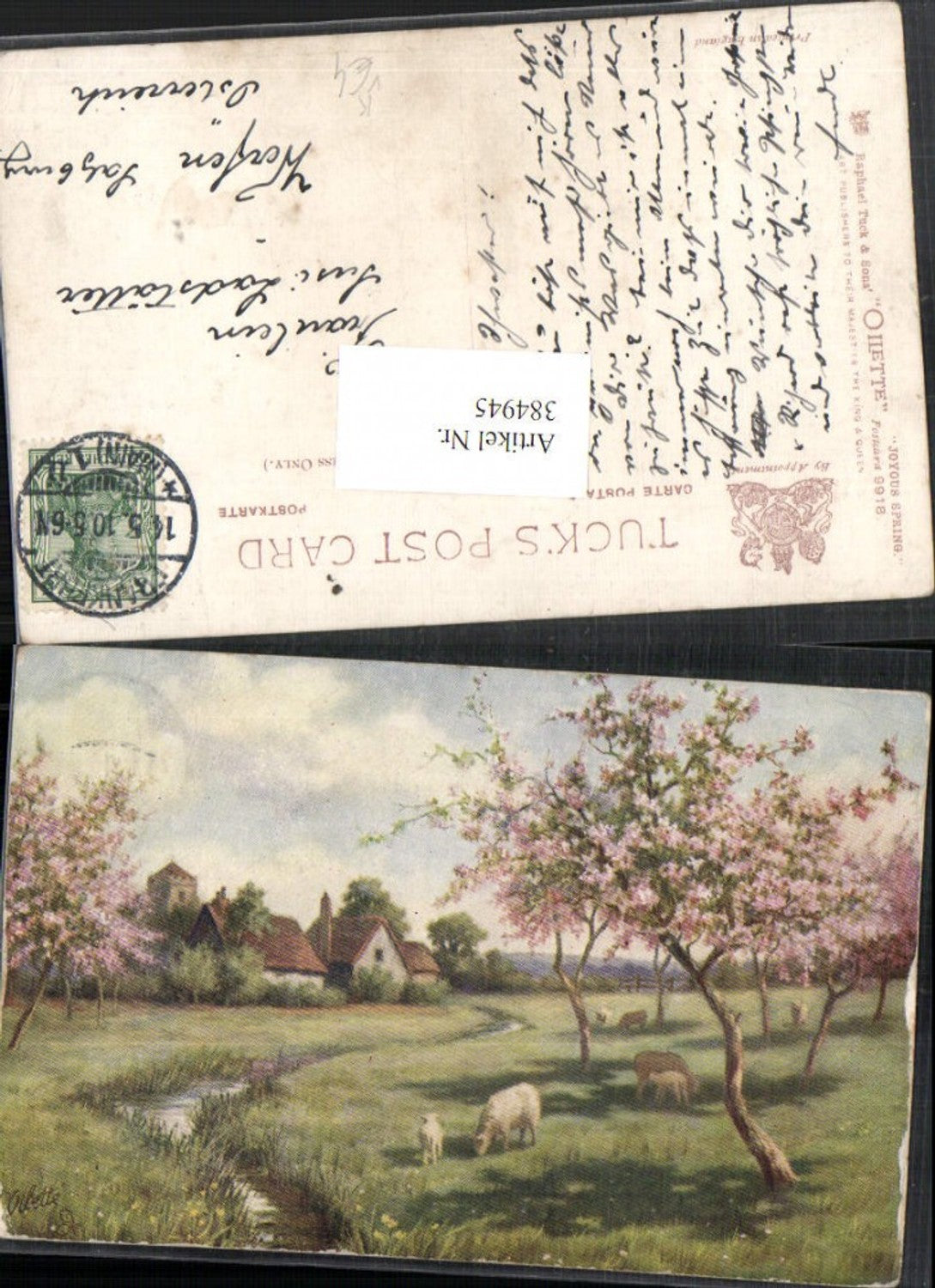 384945,Raphael Tuck & Sons 9918 Künstlerkarte Joyous Spring Frühling Landschaft Schafe