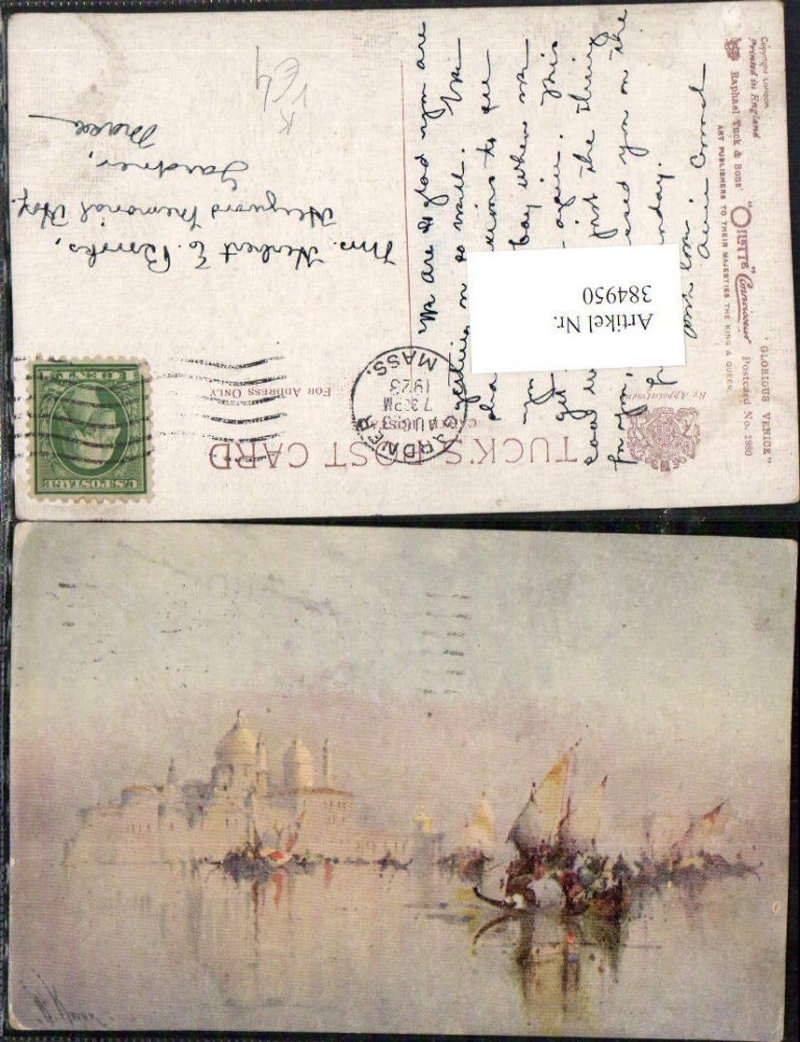 384950,Raphael Tuck & Sons 2980 Künstlerkarte Glorious Venice Venedig Kirche Gondeln Boote