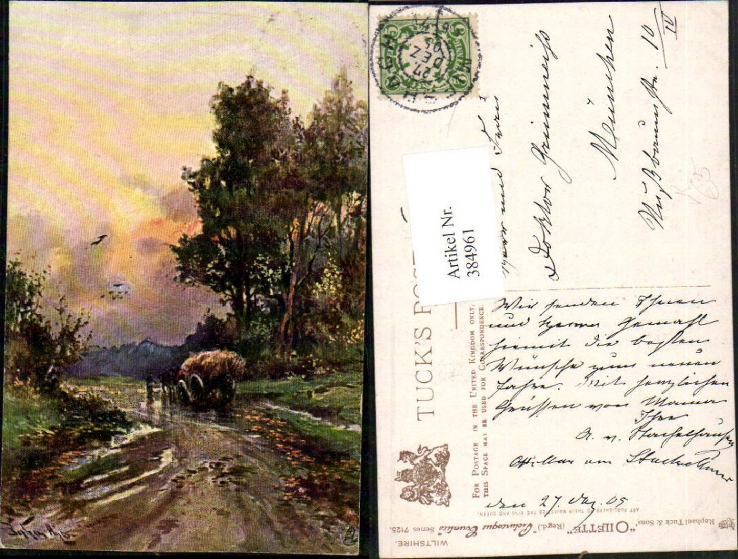 384961,Raphael Tuck & Sons 7125 Künstlerkarte Wiltshire Landschaft Heuwagen