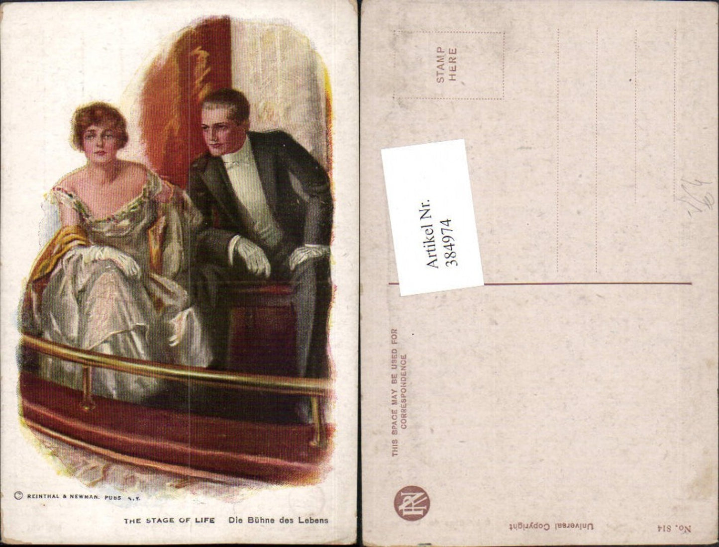 384974,Reinthal & Newman 814 Künstlerkarte Stage of Life Bühne des Lebens Frau Kleid Mann Anzug