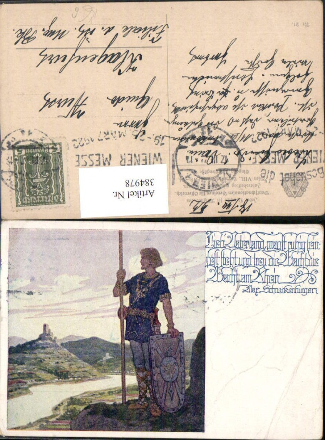 384978,Deutschnationaler Verein für Österreich Künstlerkarte Mann Ritter Schild Burg