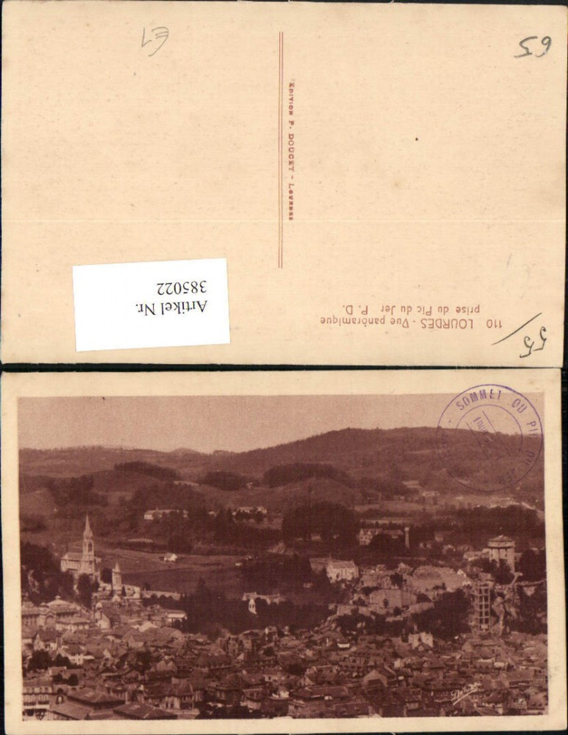 385022,Midi-Pyrenees Hautes-Pyrenees Lourdes Vue panoramique prise du Pic du Jer Totale
