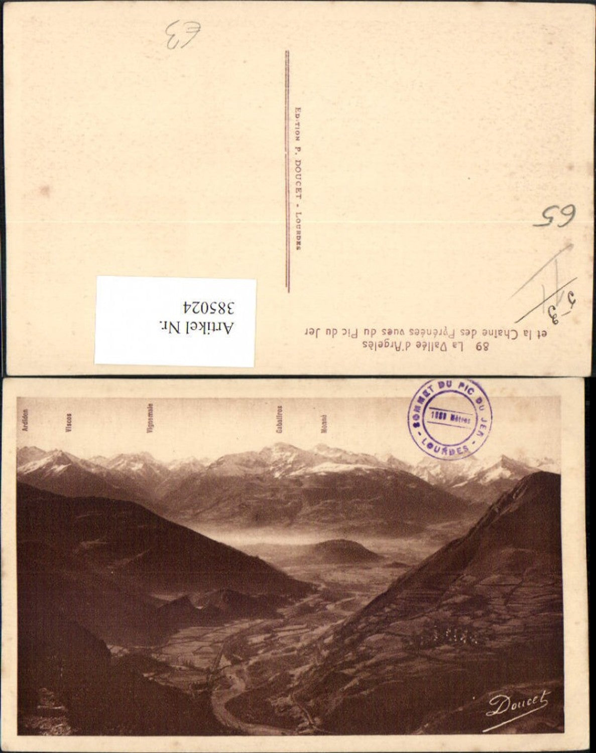 385024,Midi-Pyrenees Hautes-Pyrenees Vallee Argeles et Chaine Pyrenees vue Pic du Jer Bergkulisse