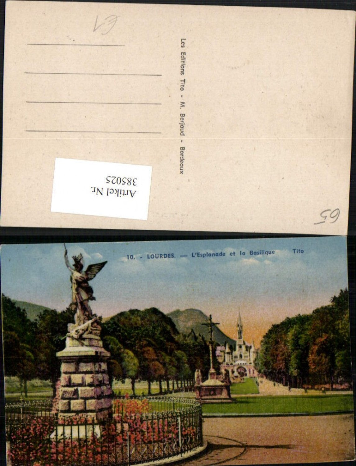 385025,Midi-Pyrenees Hautes-Pyrenees Lourdes Esplanade et la Basilique Statue Kirche