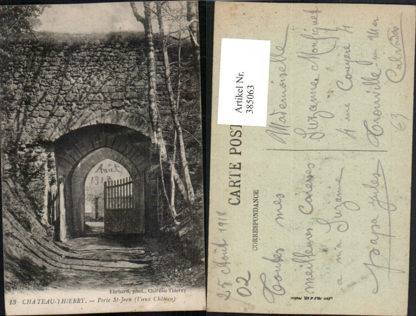 385063,Picardie Aisne Chateau-Thierry Porte St-Jean Schloss Tor