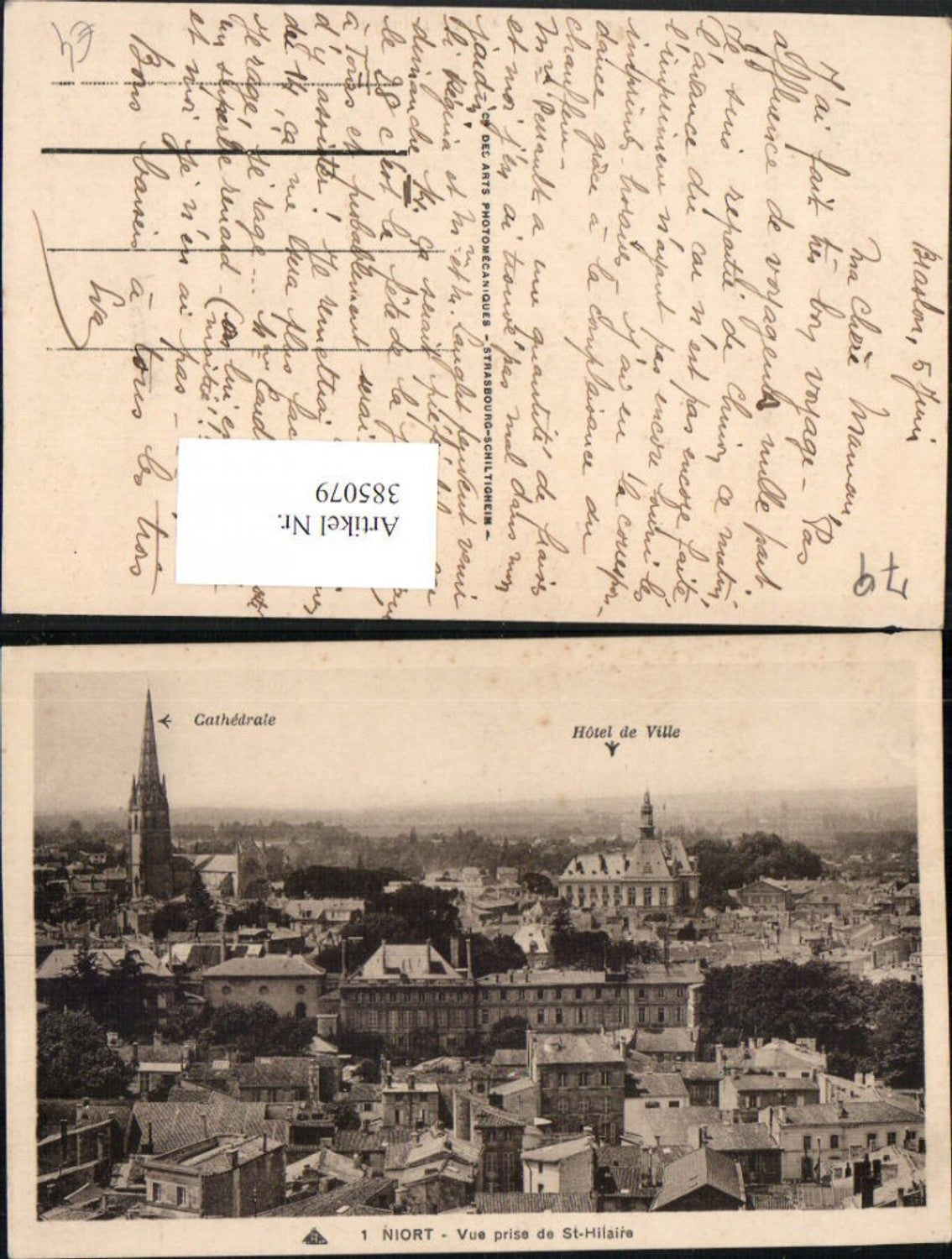 385079,Poitou-Charentes Deux-Sevres Niort Vue prise de St-Hilaire Teilansicht m. Kirche u. Rathaus