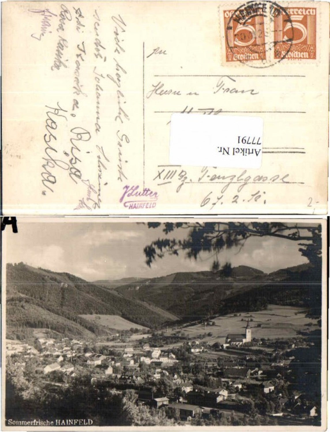 77791,FotoAK Hainfeld bei Lilienfeld Totale 1925