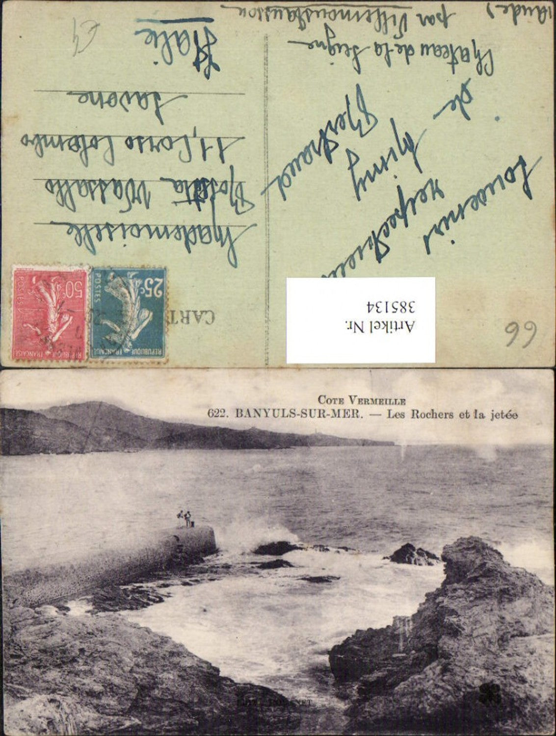385134,Langouedoc-Roussillon Pyrenees-Orientales Banyuls-sur-Mer Rochers et la jetee Brandung
