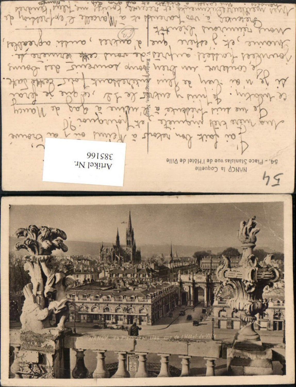 385166,Lothringen Meurthe-et-Moselle Nancy Place Stanislas vue de Hotel de Ville Arc-de-Triomphe