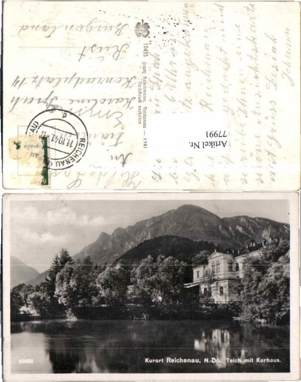 77991,Reichenau Teich mit Kurhaus 1941