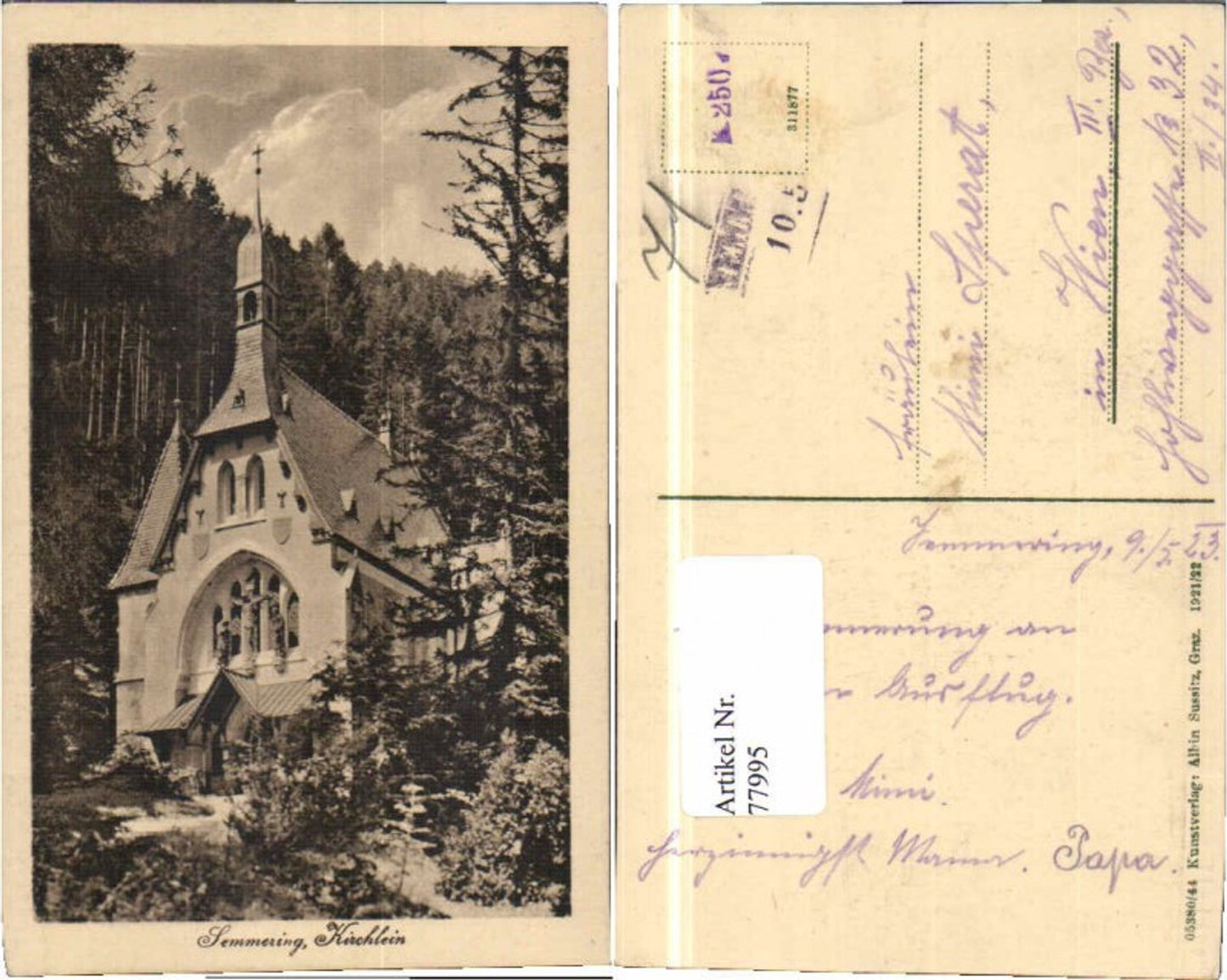 77995,Semmering Kirchlein Kapelle 1921