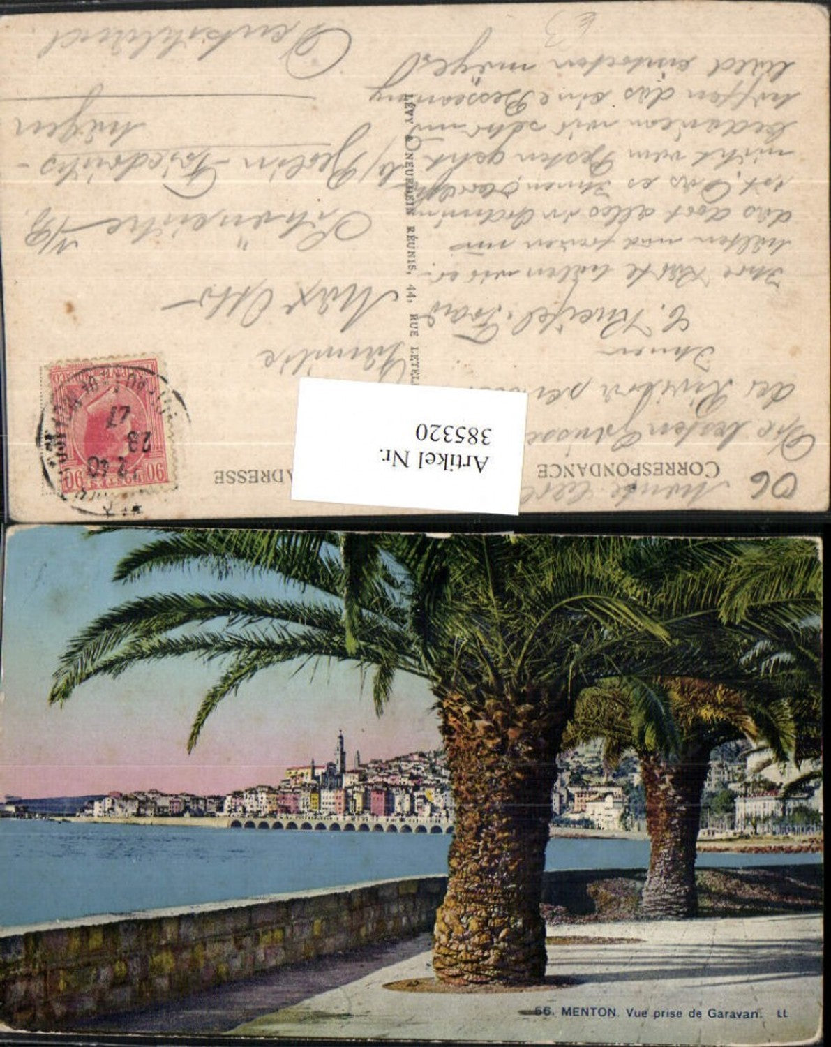 385320,Provence-Alpes-Cote-Azur Alpes-Maritimes Menton Vue prise de Garavan Partial view of palm trees