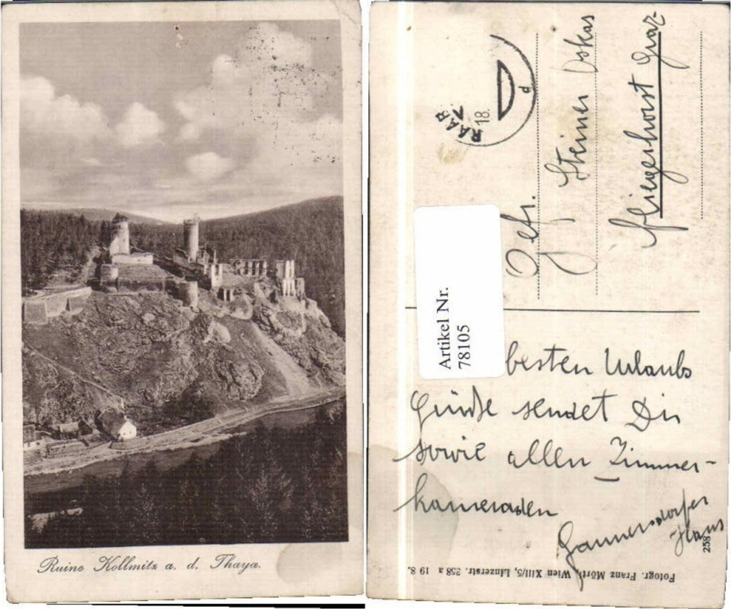 78105,Ruine Kollmitz a.d. Thaya 1918 Raabs