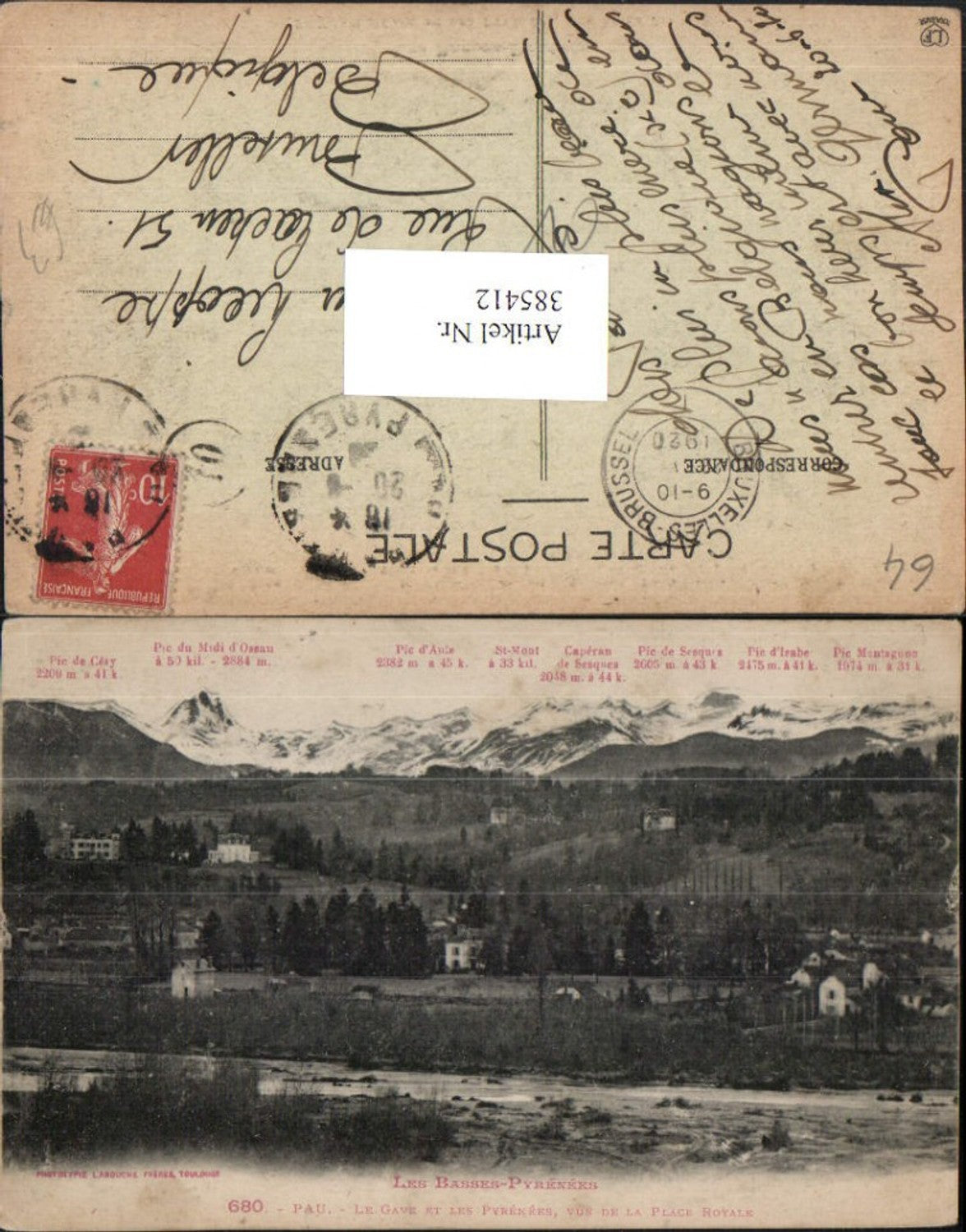 385412,Aquitanien Pyrenees-Atlantiques Pau Gave et les Pyrenees vus de Place Royale Bergkulisse