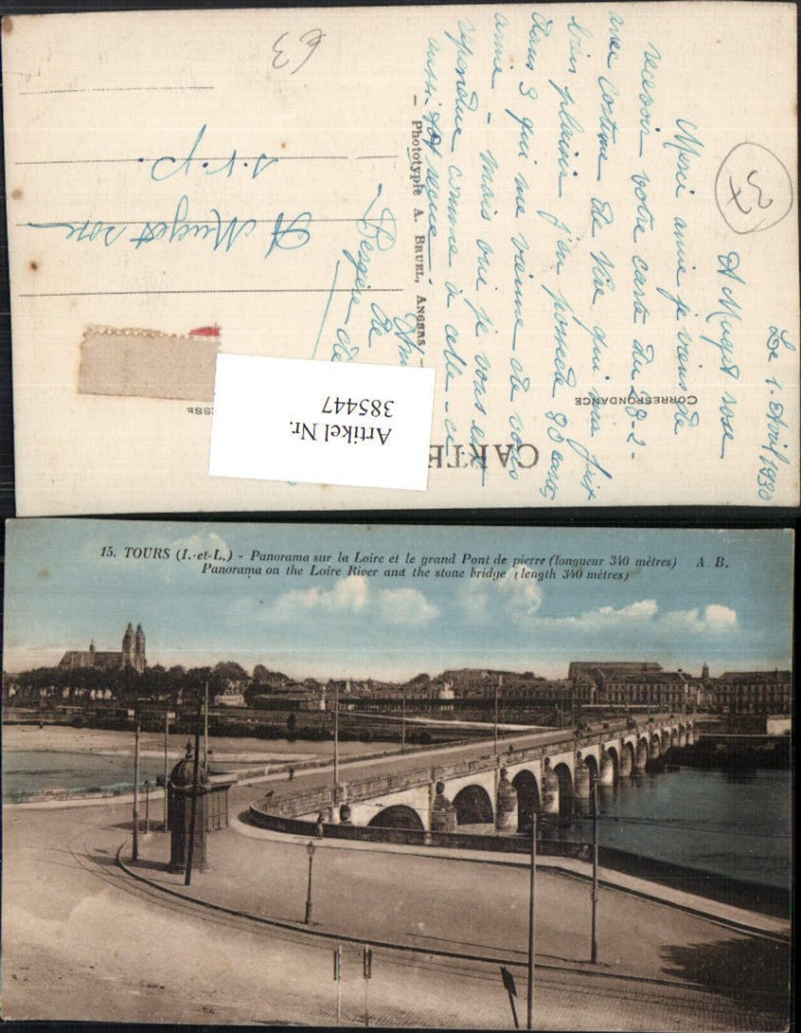 385447,Centre Indre-et-Loire Tours Panorama sur la Loire et le grand Pont de pierre Brücke