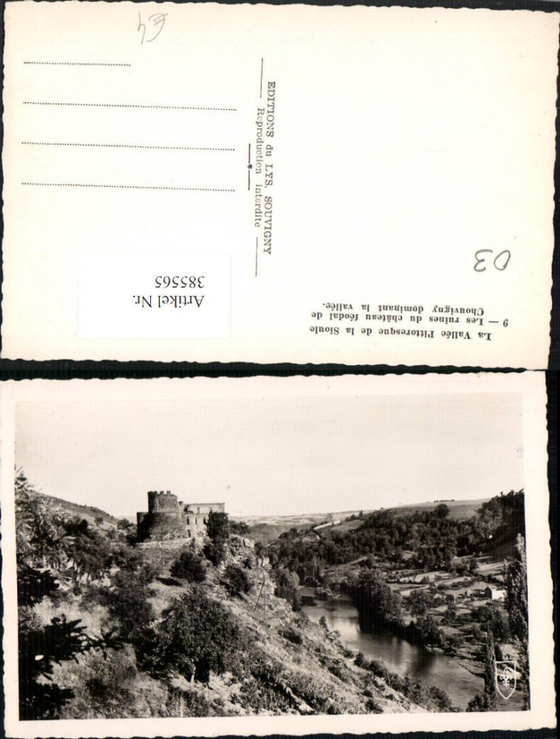 385565,Auvergne Allier Les ruines du Chateau feodal de Chouvigny dominant la vallee Schlossruine